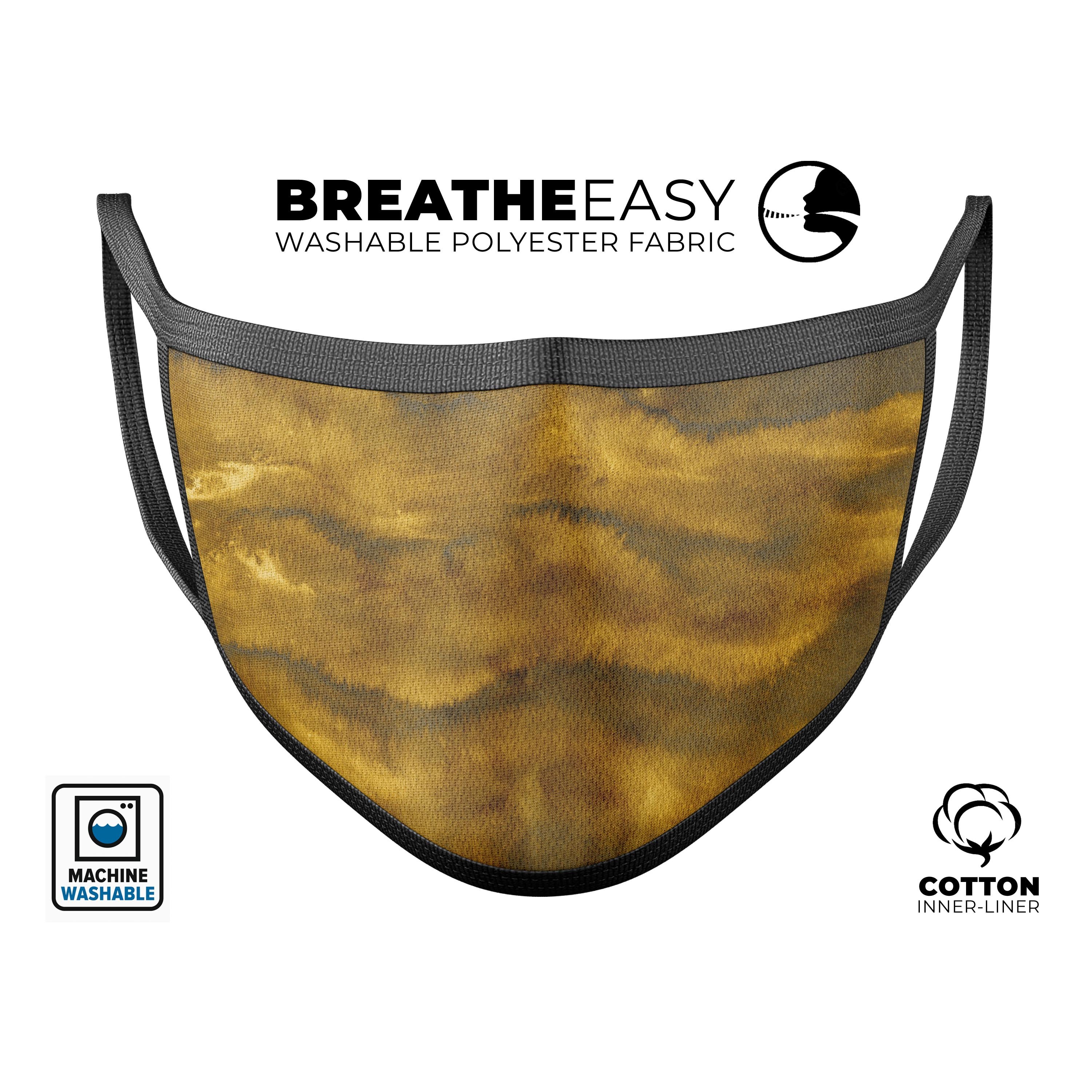 Swirly Golden Fur mouth cover, a stylish unisex anti-dust cotton mask with adjustable ear loops, made in the USA.