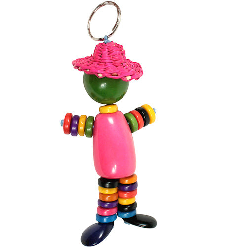 Colorful Tagua Nut Key Chain shaped like a doll, featuring a charming hat, showcasing unique patterns and eco-friendly craftsmanship.