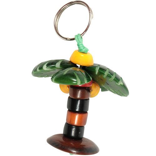 Handmade Tagua Nut Key Chain shaped like a tree, showcasing unique colors and patterns, eco-friendly and sustainable.