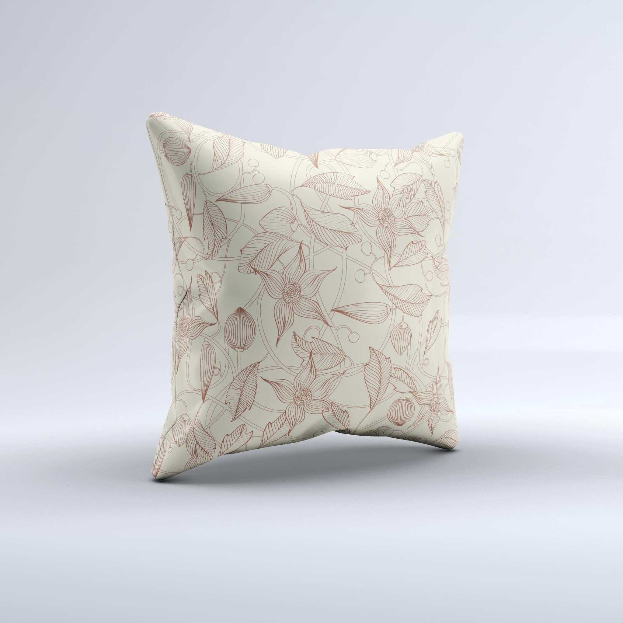 Tan and brown decorative throw pillow featuring a floral laced pattern, handcrafted in Virginia with high-quality materials.