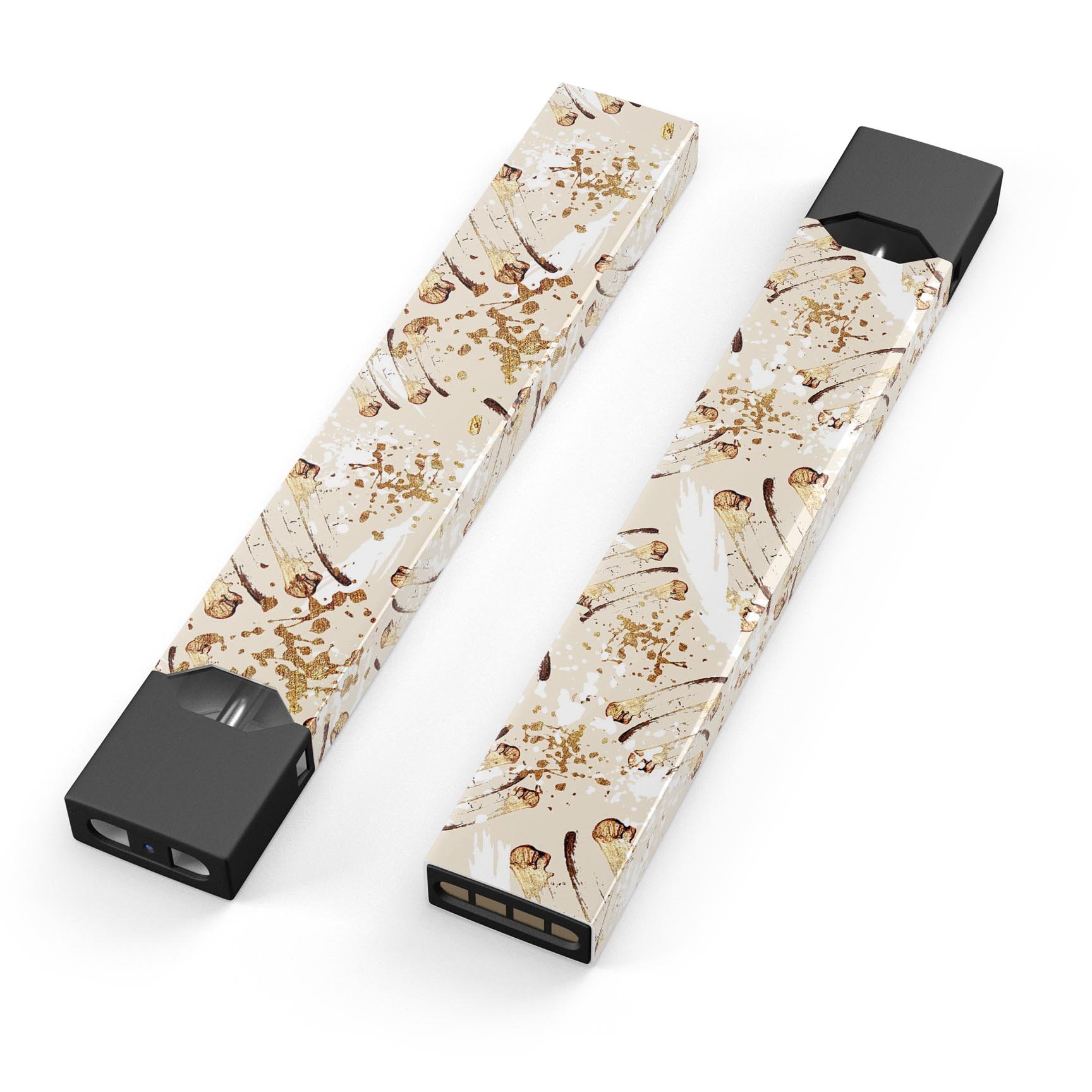 Tan Brush Strokes of Gold skin-wrap sticker designed for JUUL vaping device, showcasing a stylish and protective design.