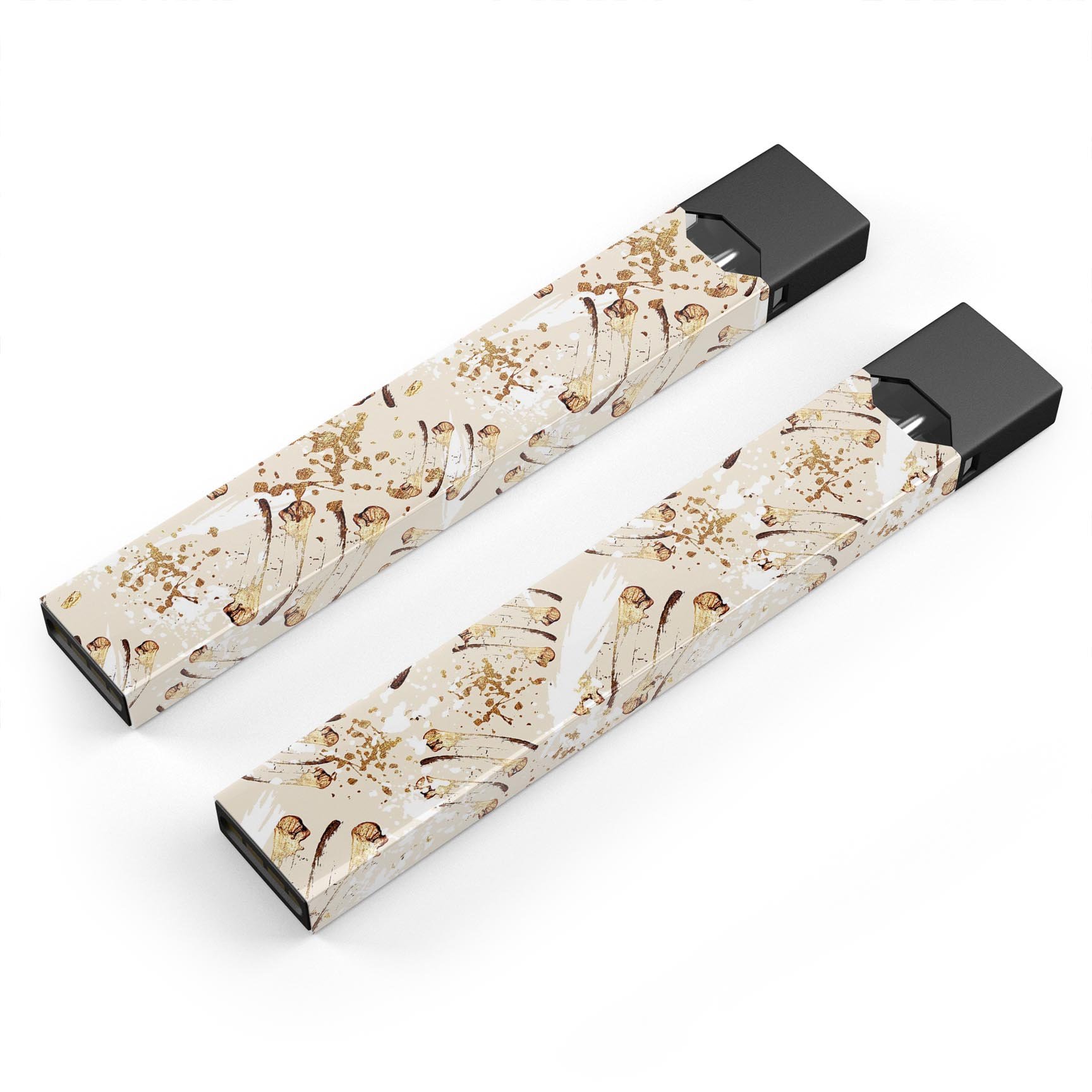 Tan Brush Strokes of Gold skin-wrap sticker designed for JUUL vaping device, showcasing a stylish and protective design.