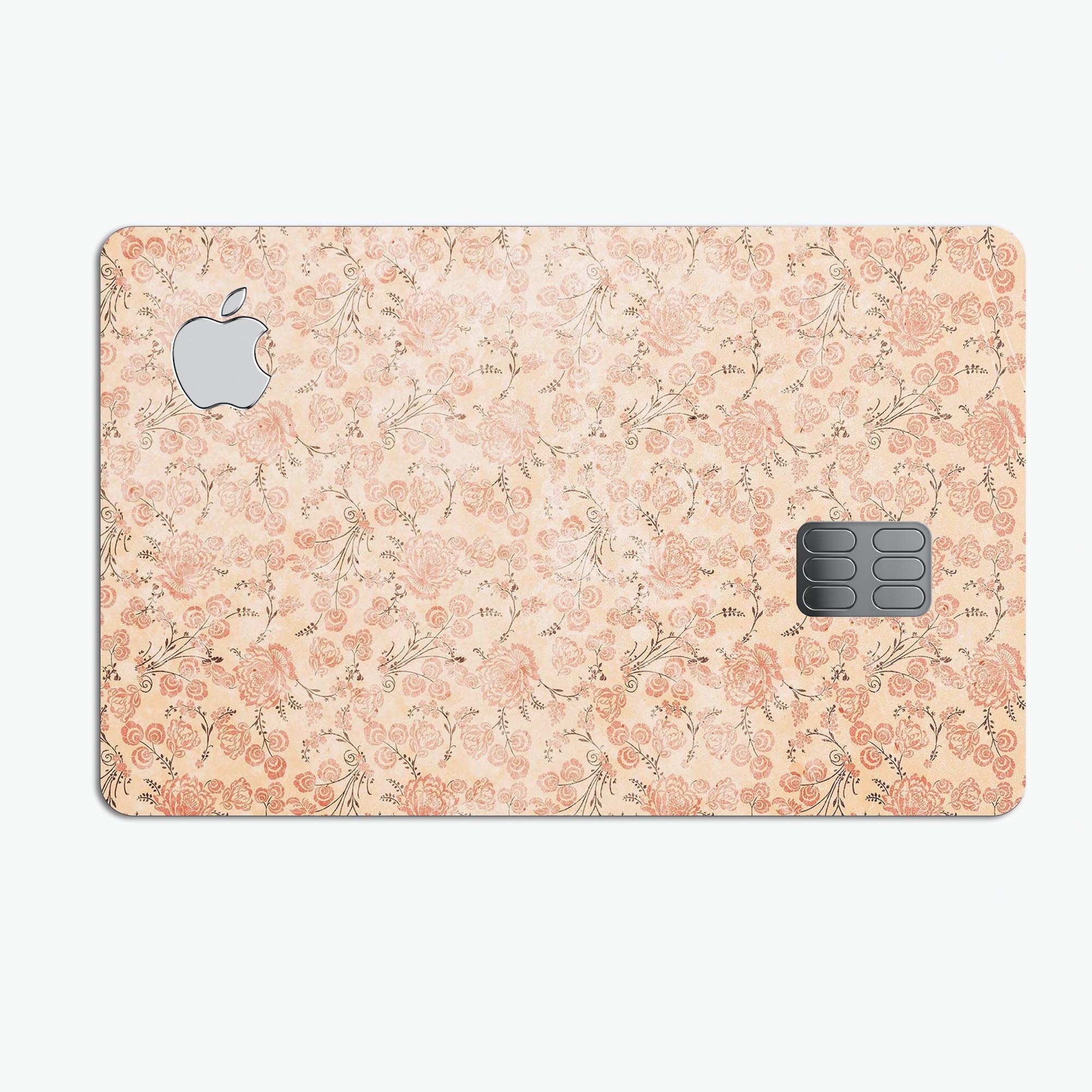 Tangerine Grunge Floral Pattern skin applied to an Apple Card, showcasing vibrant floral design and premium finish.