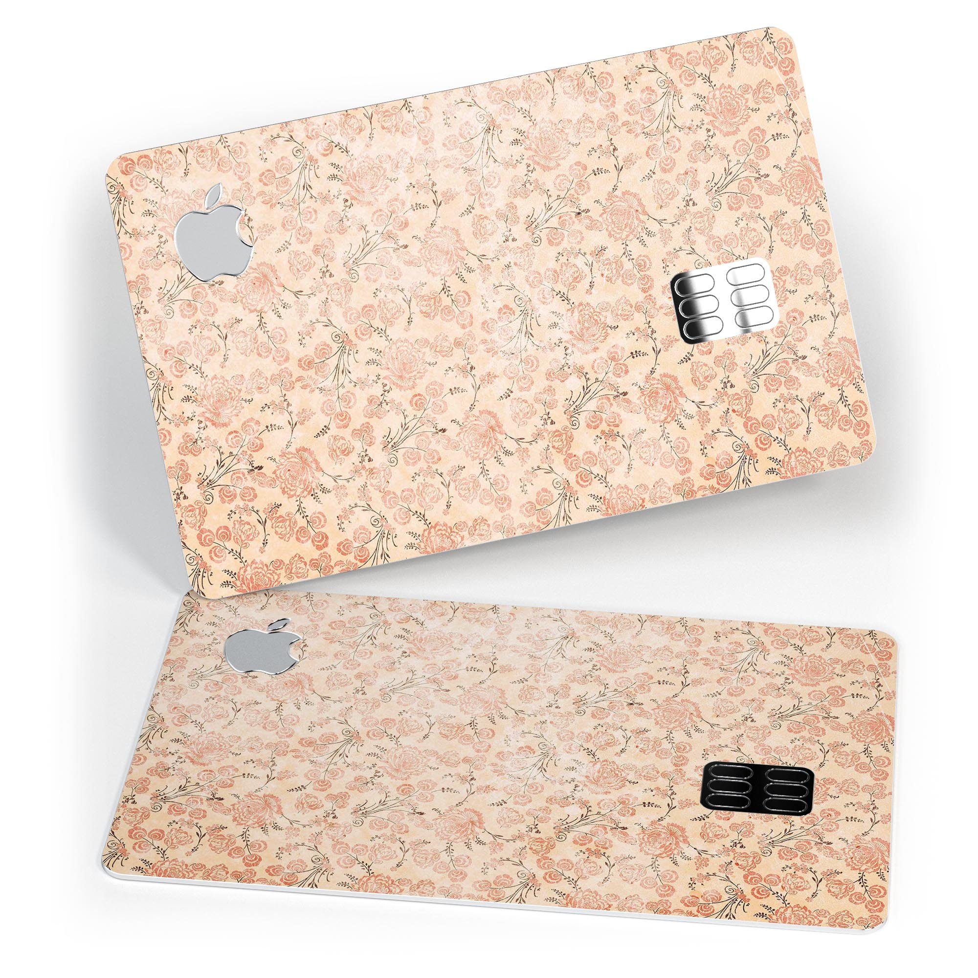 Tangerine Grunge Floral Pattern skin applied to an Apple Card, showcasing vibrant floral design and premium finish.