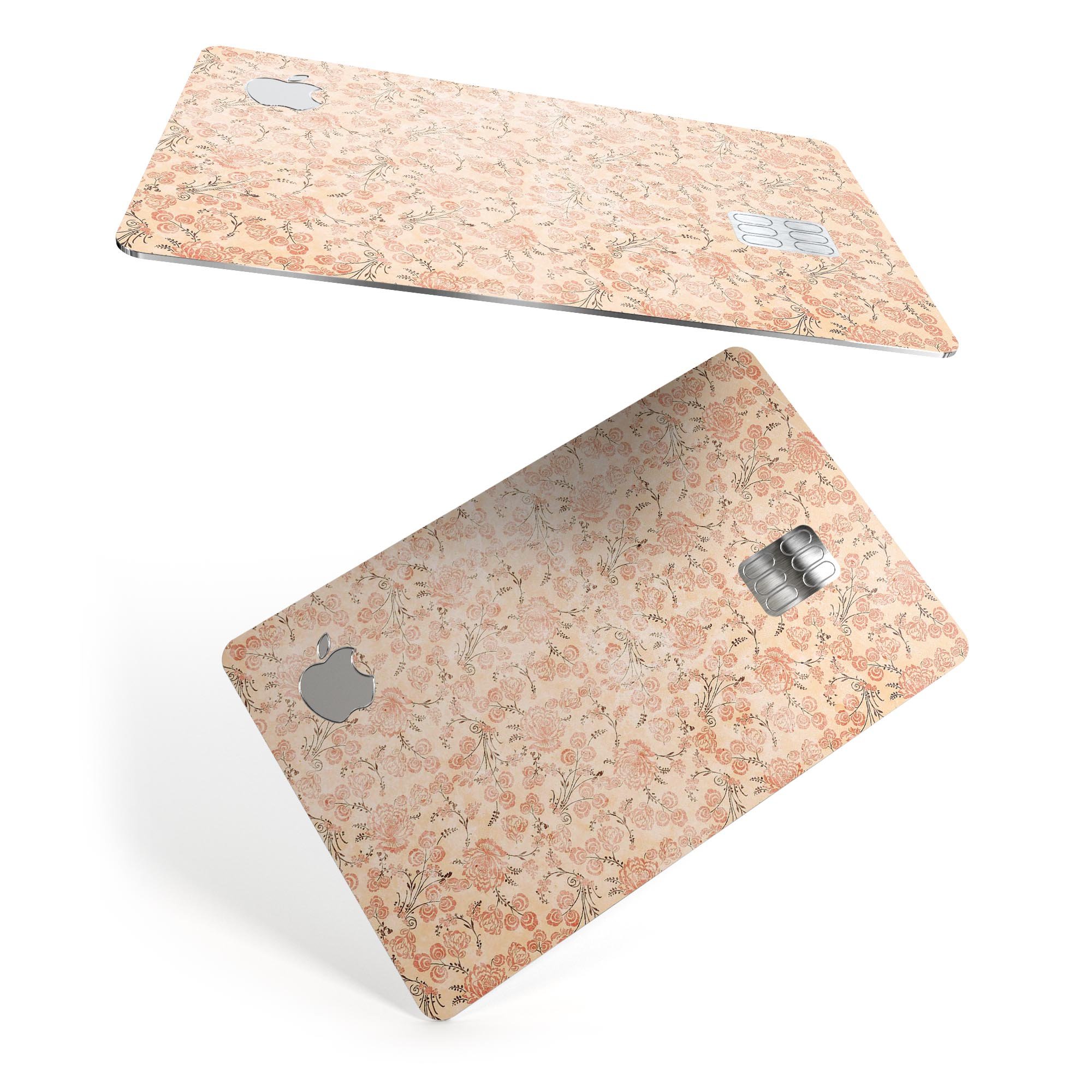 Tangerine Grunge Floral Pattern skin applied to an Apple Card, showcasing vibrant floral design and premium finish.