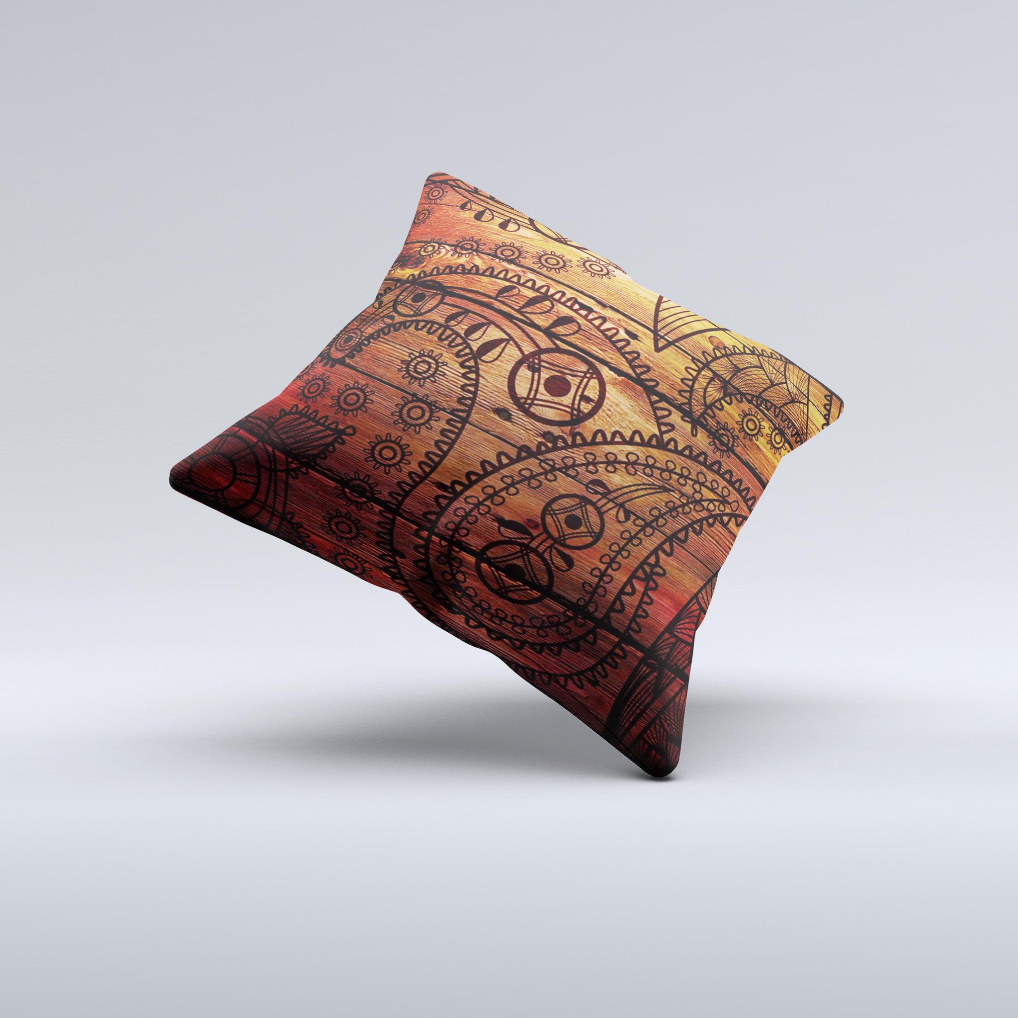 Tattooed WoodGrain Ink-Fuzed Decorative Throw Pillow showcasing unique design and high-quality fabric, handcrafted in Virginia.