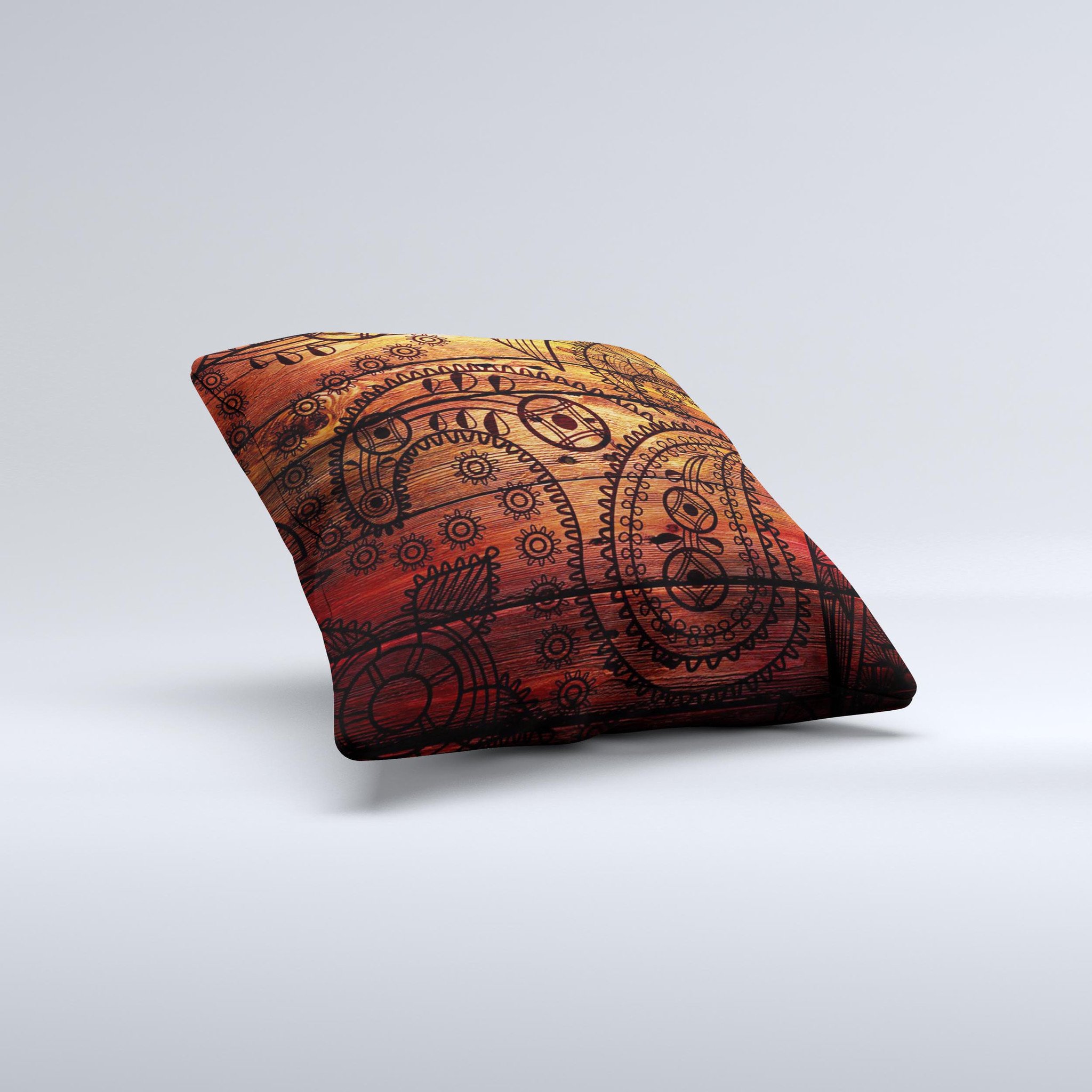 Tattooed WoodGrain Ink-Fuzed Decorative Throw Pillow showcasing unique design and high-quality fabric, handcrafted in Virginia.