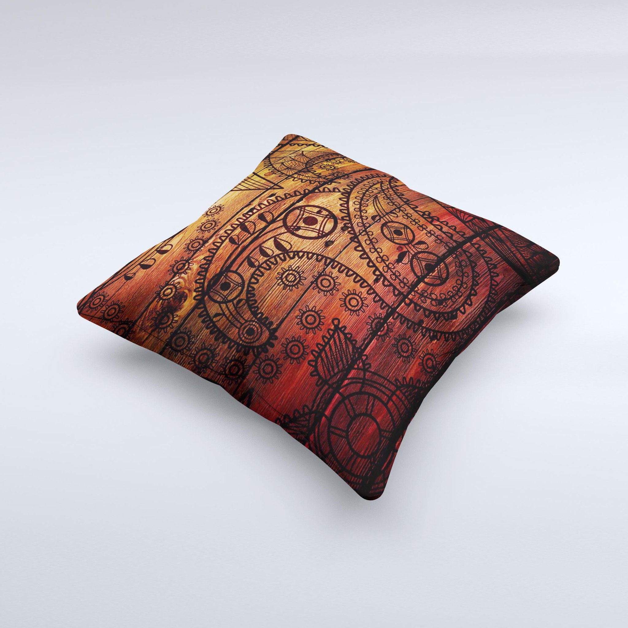 Tattooed WoodGrain Ink-Fuzed Decorative Throw Pillow showcasing unique design and high-quality fabric, handcrafted in Virginia.