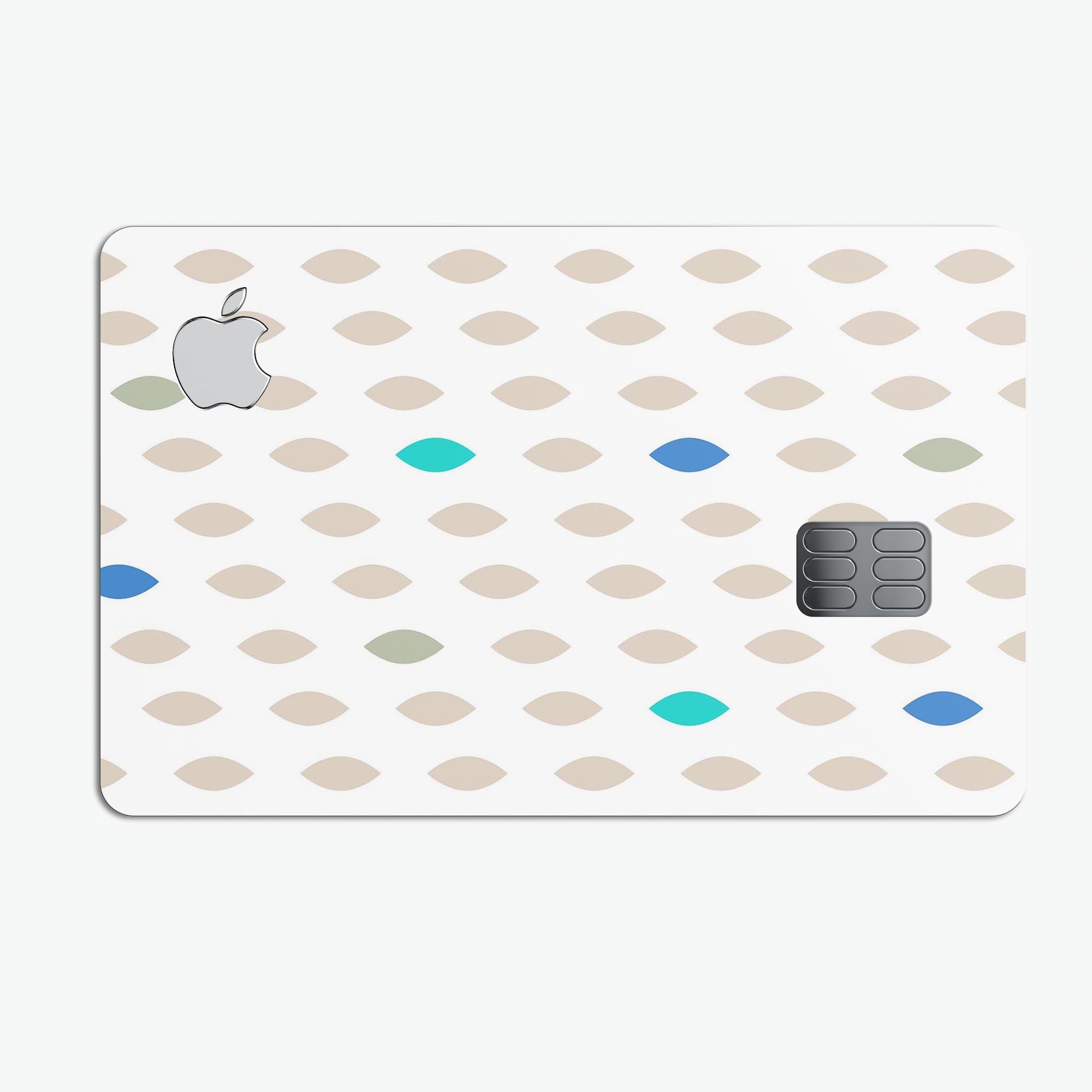 Teal and Aqua Descending Droplets skin kit for Apple Card, showcasing vibrant colors and premium vinyl material.