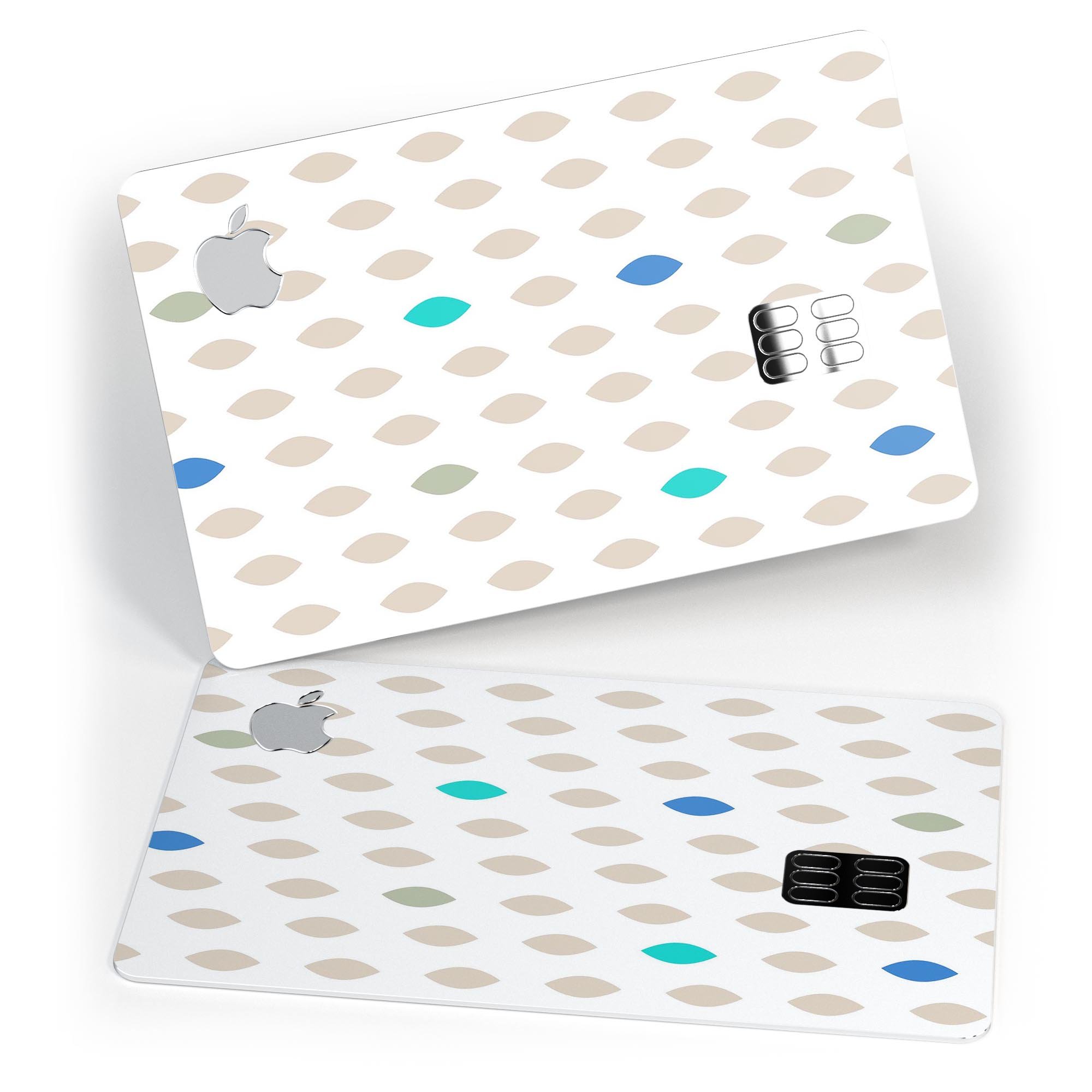 Teal and Aqua Descending Droplets skin kit for Apple Card, showcasing vibrant colors and premium vinyl material.