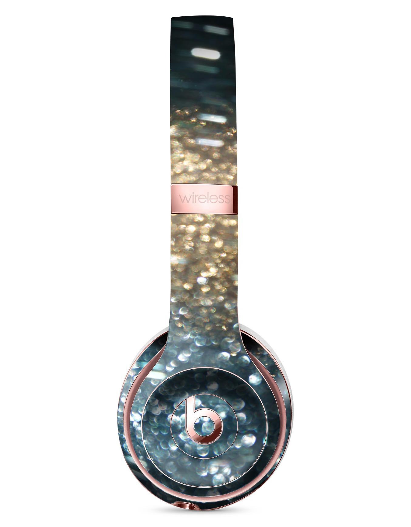 Teal and Gold Grungy Orbs of Light Skin Kit for Beats by Dre Solo 3 Wireless Headphones, showcasing vibrant colors and unique design.