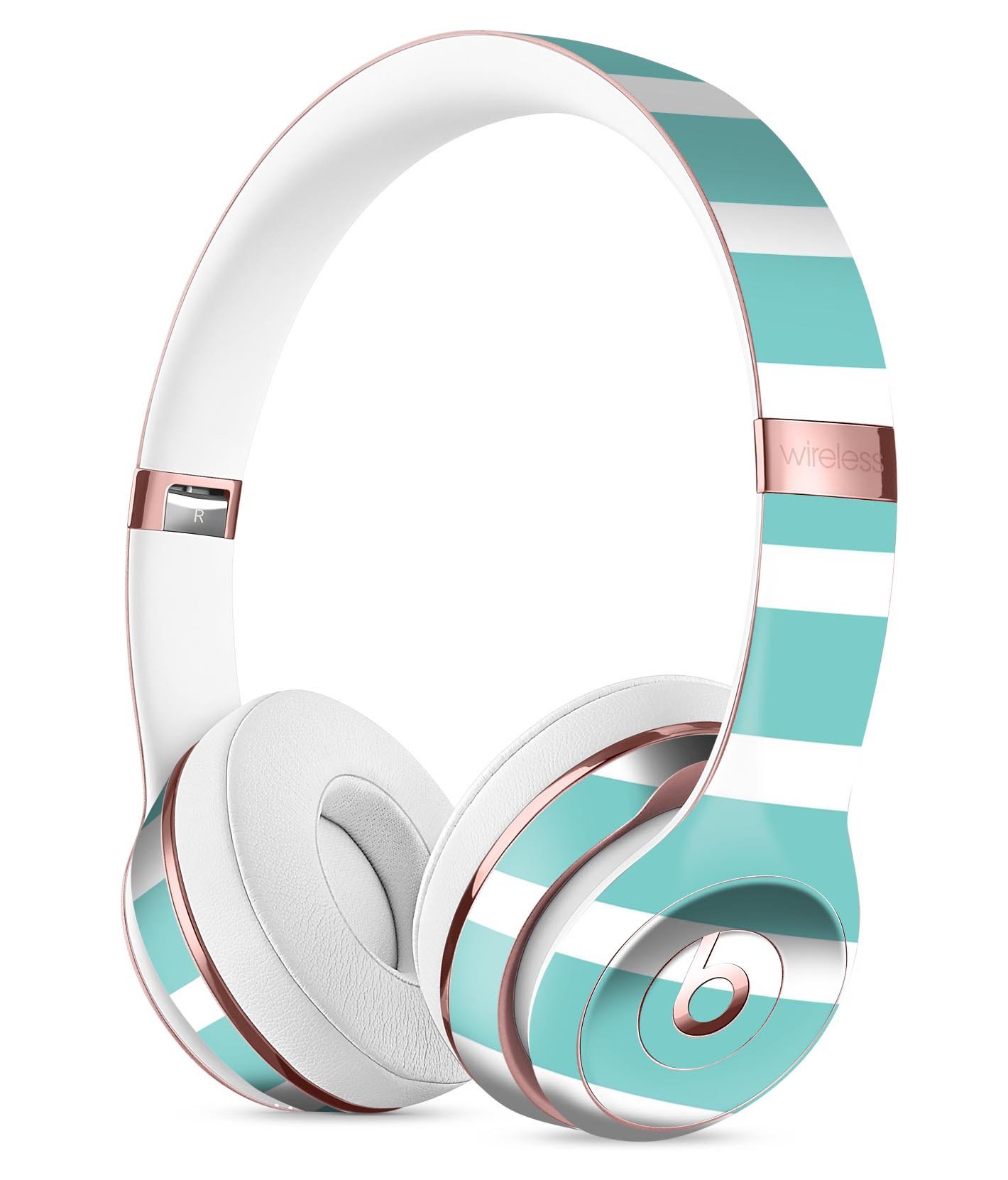 Teal and white horizontal stripes skin kit for Beats by Dre Solo 3 Wireless Headphones, showcasing a stylish design and premium vinyl material.