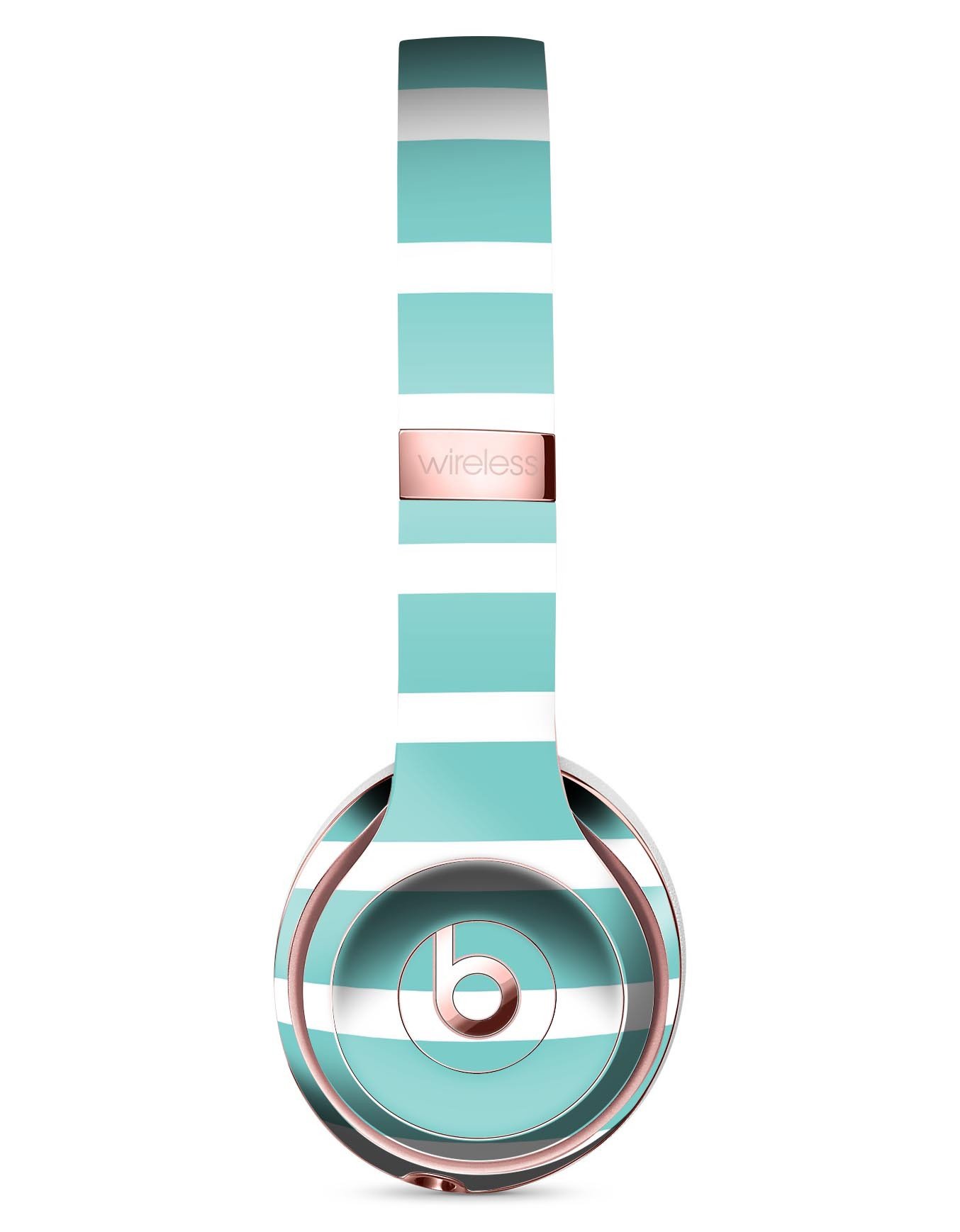 Teal and white horizontal stripes skin kit for Beats by Dre Solo 3 Wireless Headphones, showcasing a stylish design and premium vinyl material.