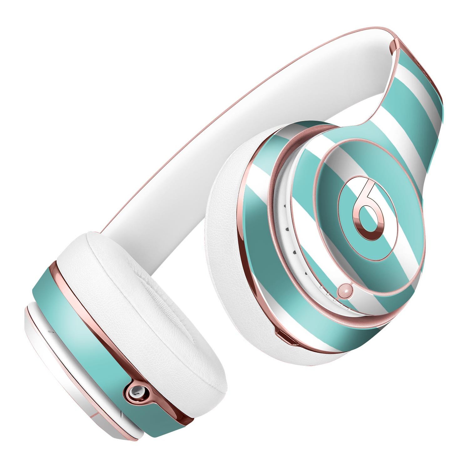 Teal and white horizontal stripes skin kit for Beats by Dre Solo 3 Wireless Headphones, showcasing a stylish design and premium vinyl material.