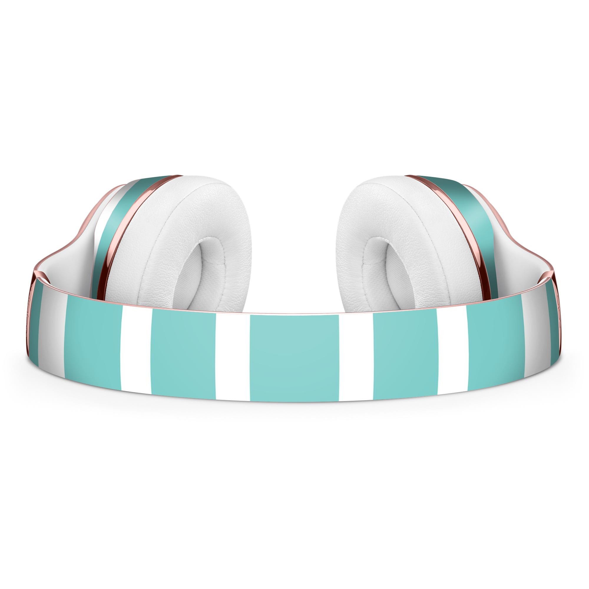 Teal and white horizontal stripes skin kit for Beats by Dre Solo 3 Wireless Headphones, showcasing a stylish design and premium vinyl material.