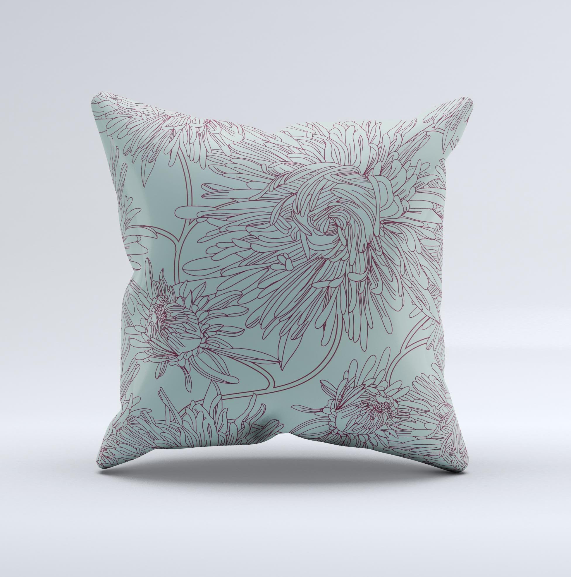 Teal Aster Flower Lined ink-Fuzed Decorative Throw Pillow showcasing vibrant teal color and floral design, perfect for home decor.