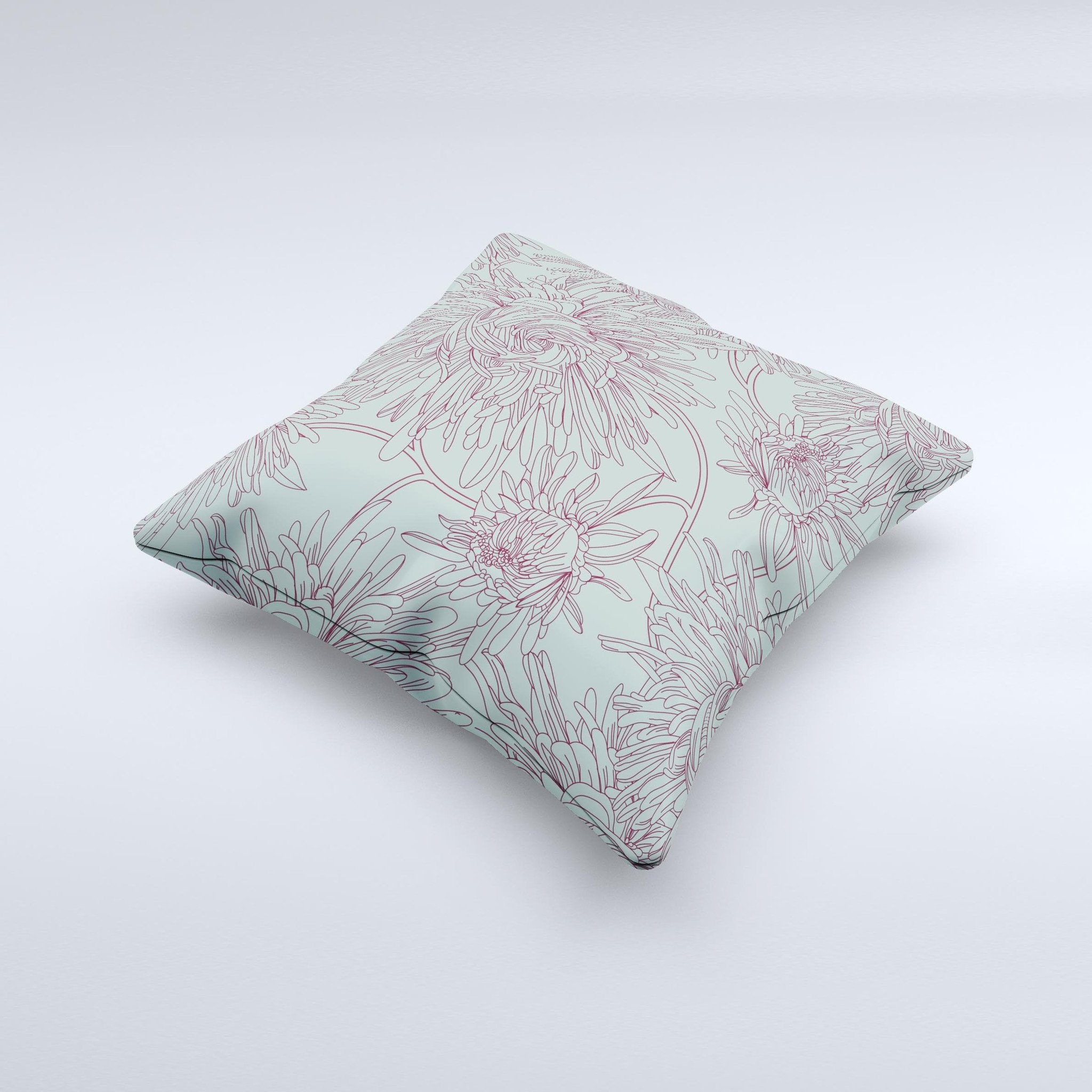 Teal Aster Flower Lined ink-Fuzed Decorative Throw Pillow showcasing vibrant teal color and floral design, perfect for home decor.