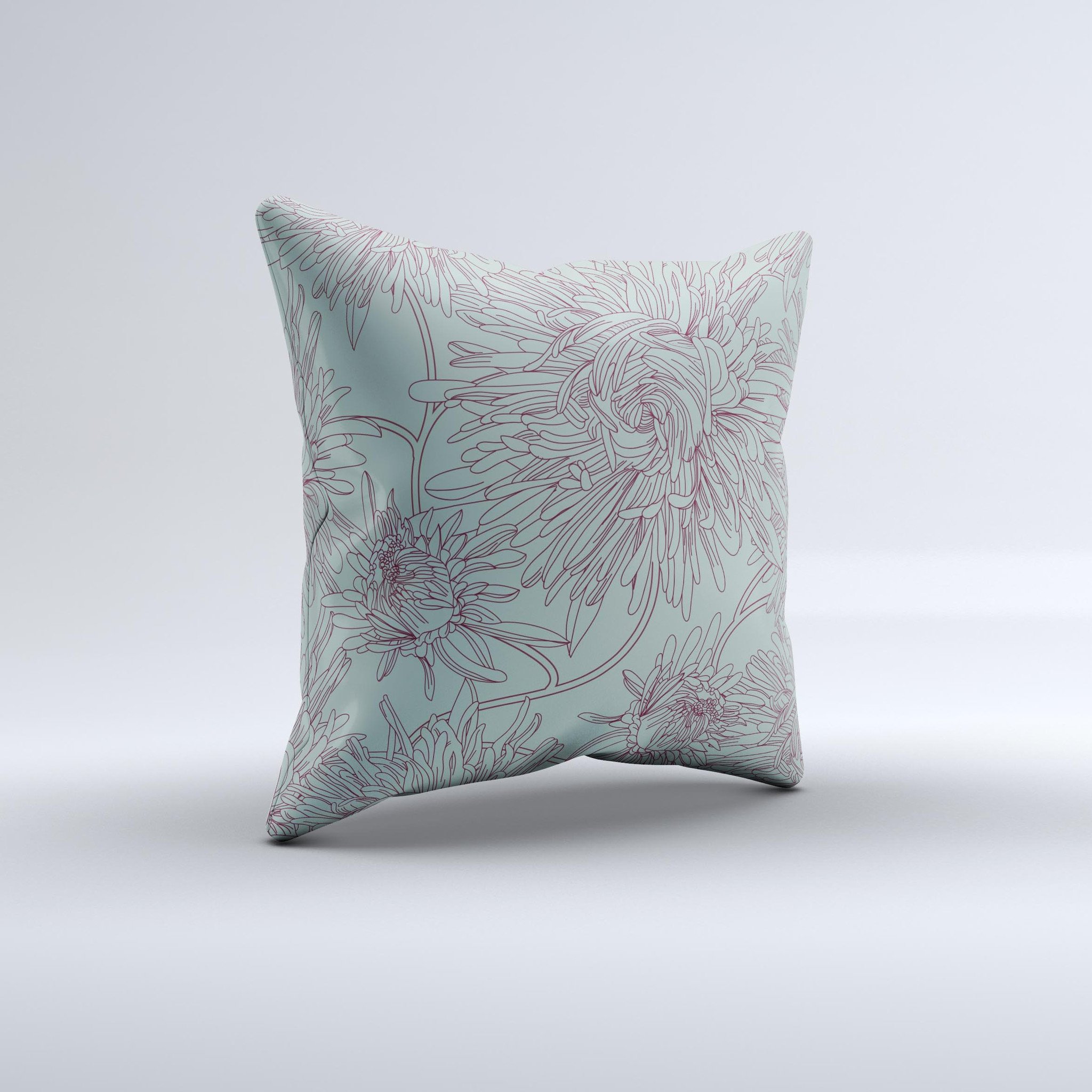 Teal Aster Flower Lined ink-Fuzed Decorative Throw Pillow showcasing vibrant teal color and floral design, perfect for home decor.