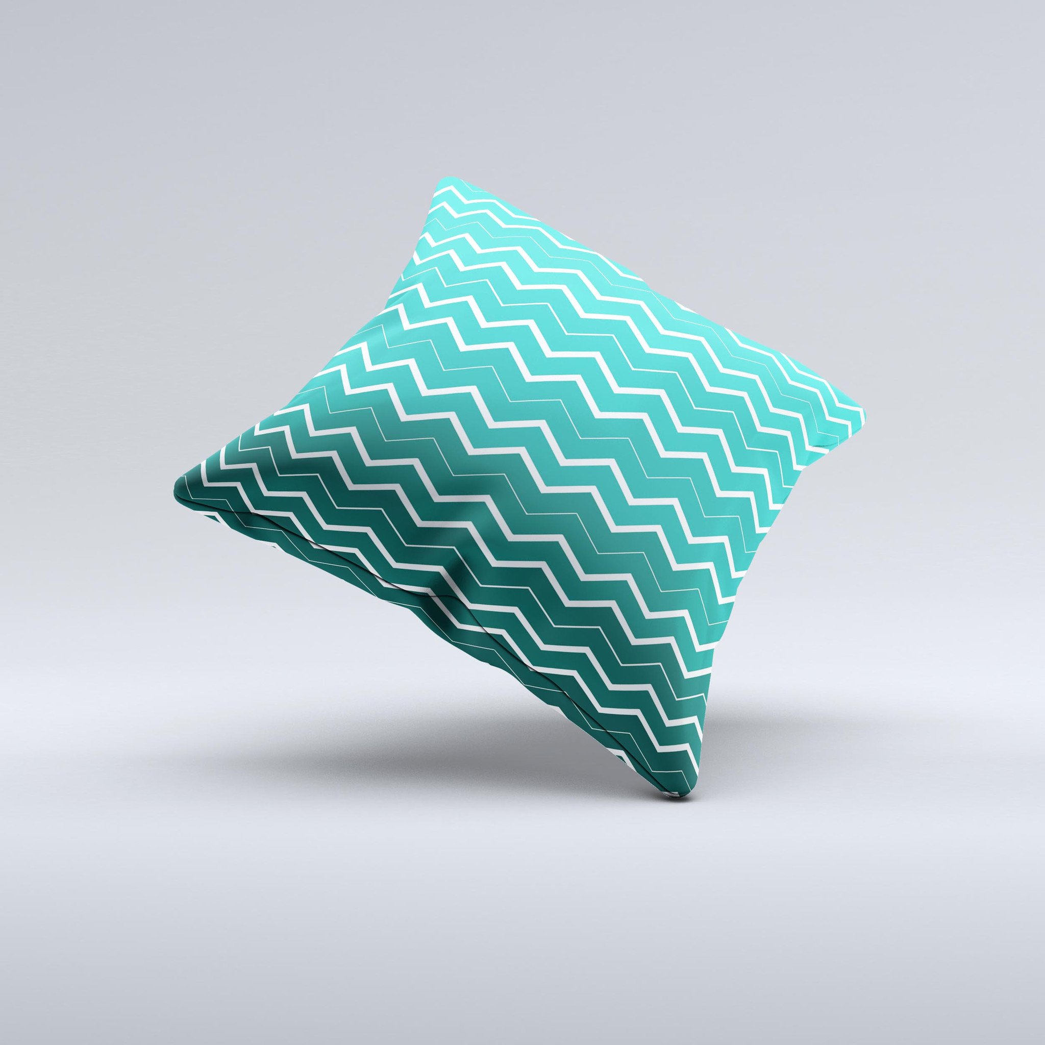 Teal Gradient Layered Chevron Decorative Throw Pillow showcasing a vibrant chevron pattern with a soft texture, handcrafted in Virginia.