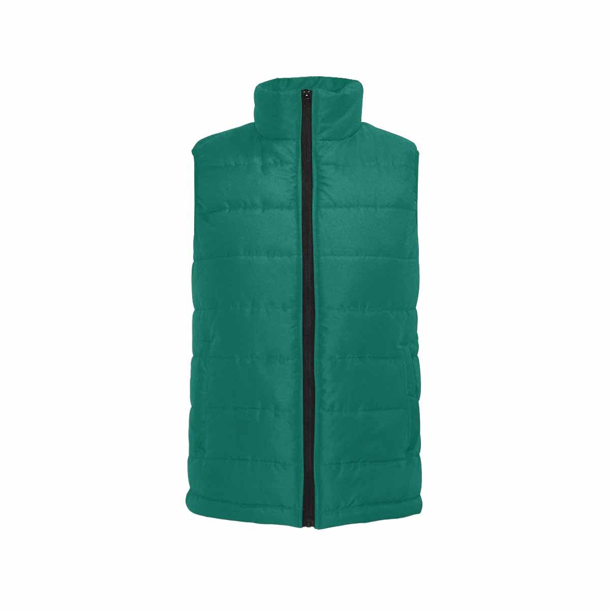 Teal Green Men's Padded Vest featuring a quilted bomber design and zipper closure, made from high-grade matte cloth.