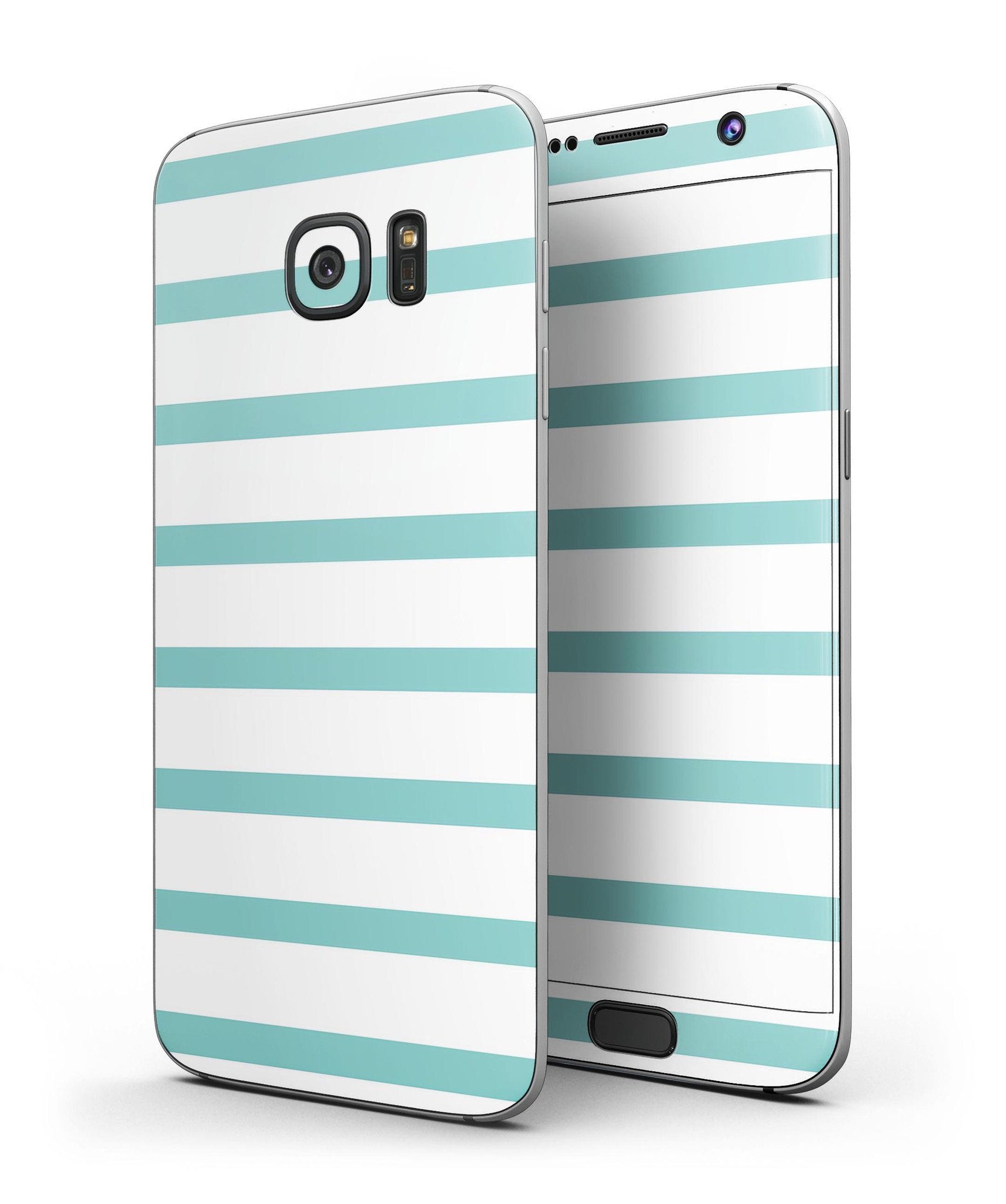 Teal Horizontal Stripes Full Body Skin-Kit for Samsung Galaxy S7, showcasing vibrant teal stripes on a sleek device.