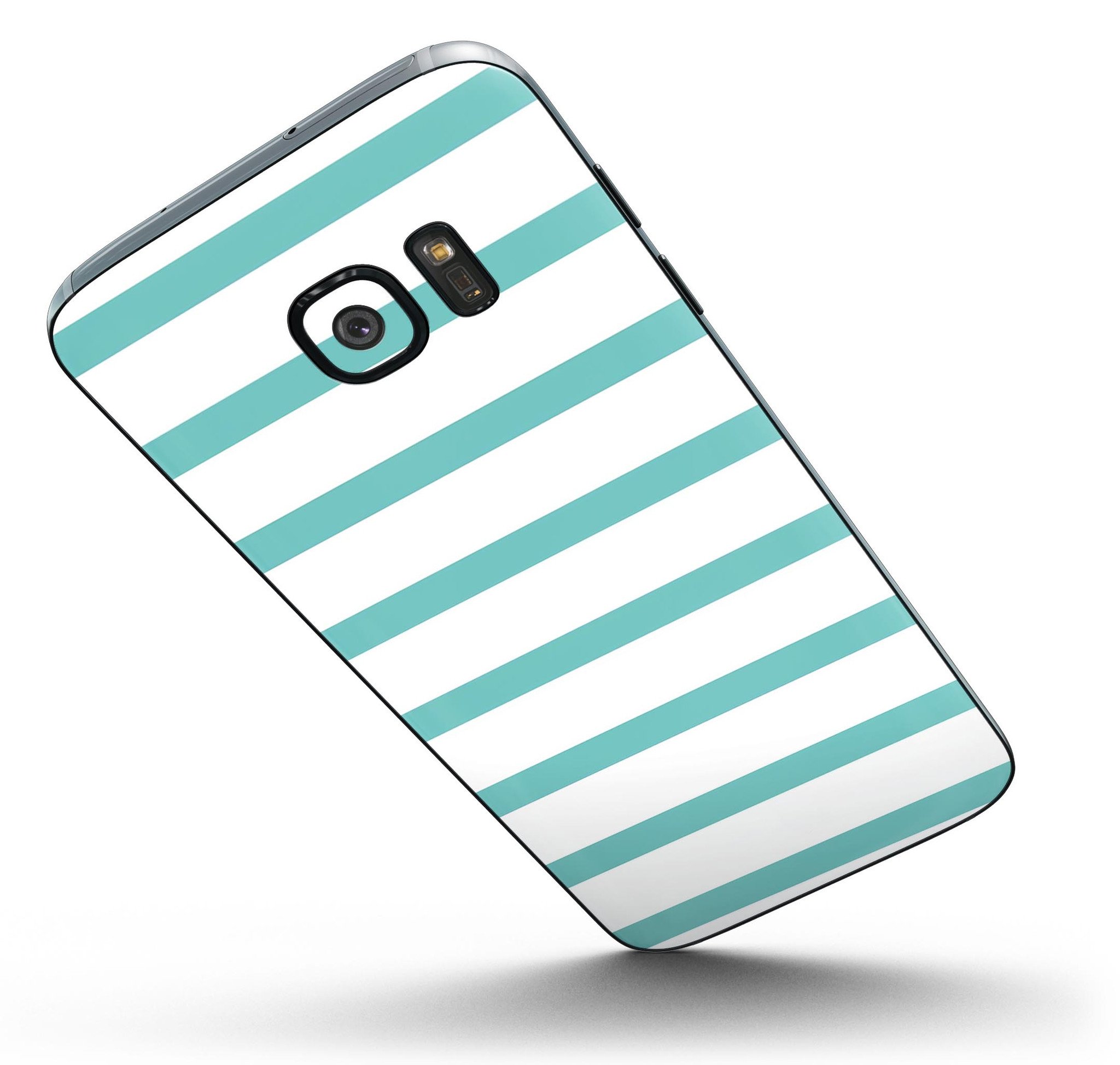 Teal Horizontal Stripes Full Body Skin-Kit for Samsung Galaxy S7, showcasing vibrant teal stripes on a sleek device.