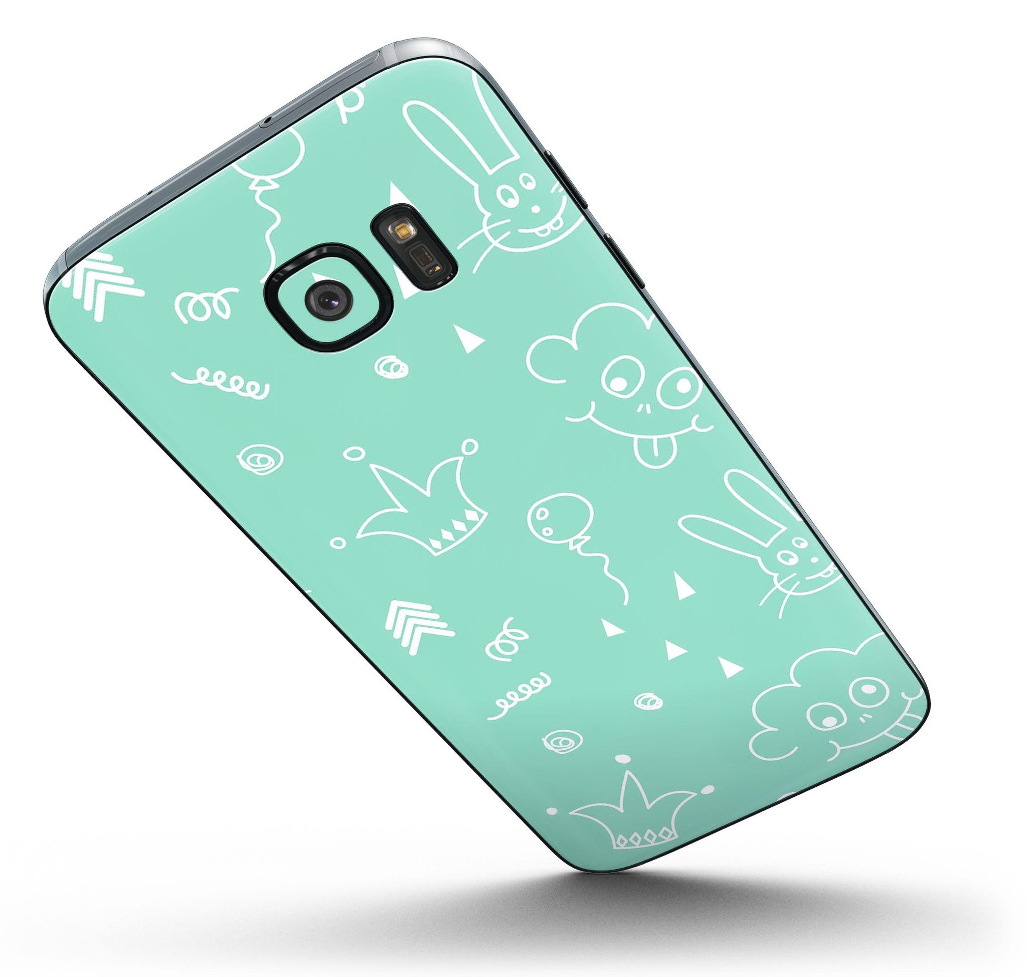 Teal Joker Mint Pattern Full Body Skin-Kit for Samsung Galaxy S7, showcasing vibrant colors and sleek design.