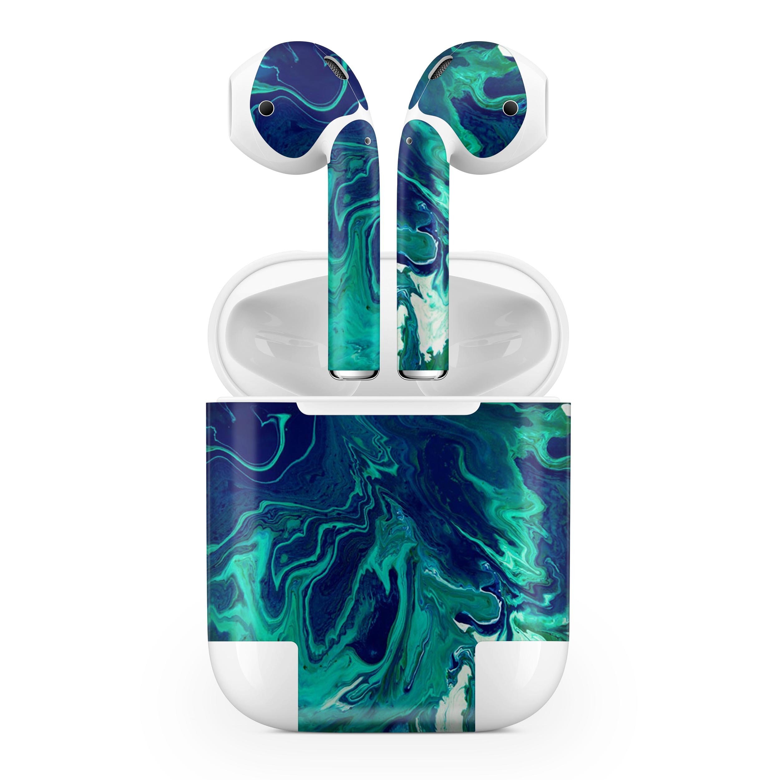 Teal Oil Mixture skin decal wrap kit for Apple AirPods, showcasing vibrant colors and high-quality finish.