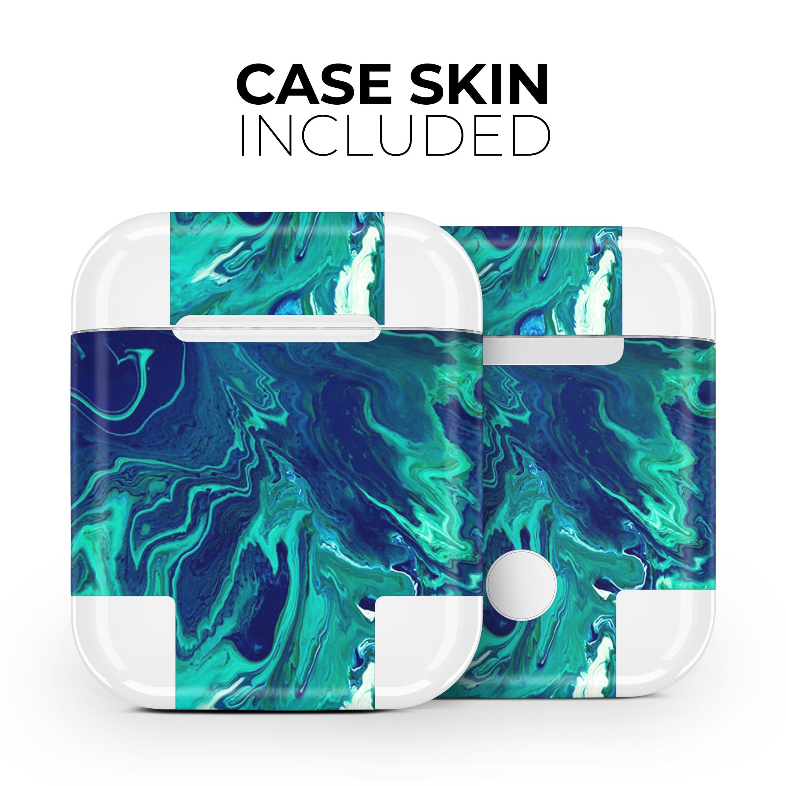 Teal Oil Mixture skin decal wrap kit for Apple AirPods, showcasing vibrant colors and high-quality finish.