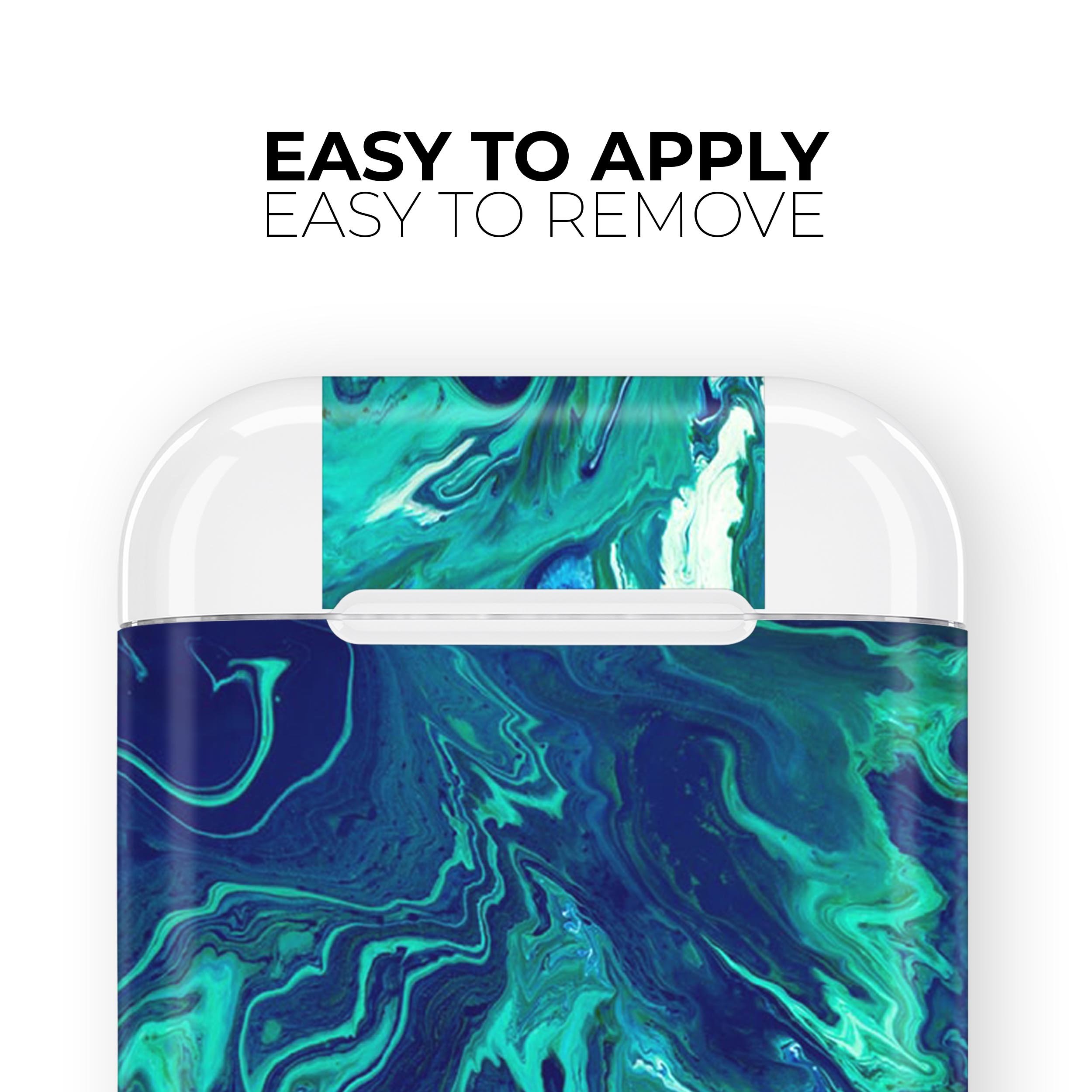 Teal Oil Mixture skin decal wrap kit for Apple AirPods, showcasing vibrant colors and high-quality finish.