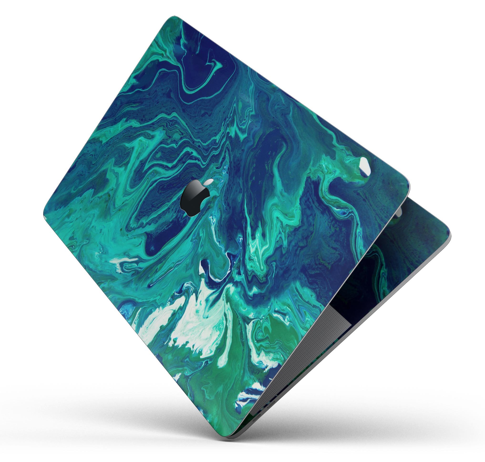 Teal Oil Mixture Skin Decal Wrap Kit for Apple MacBook, showcasing a sleek design and premium vinyl material.