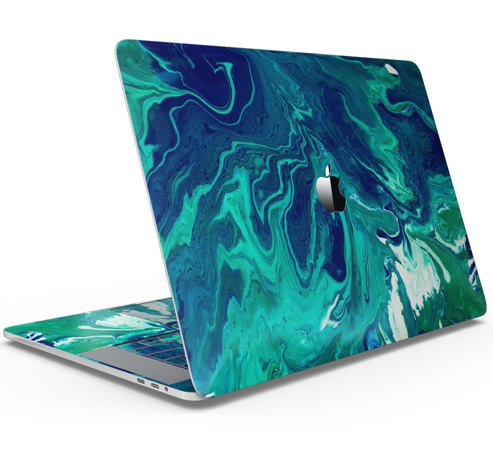 Teal Oil Mixture Skin Decal Wrap Kit for Apple MacBook, showcasing a sleek design and premium vinyl material.