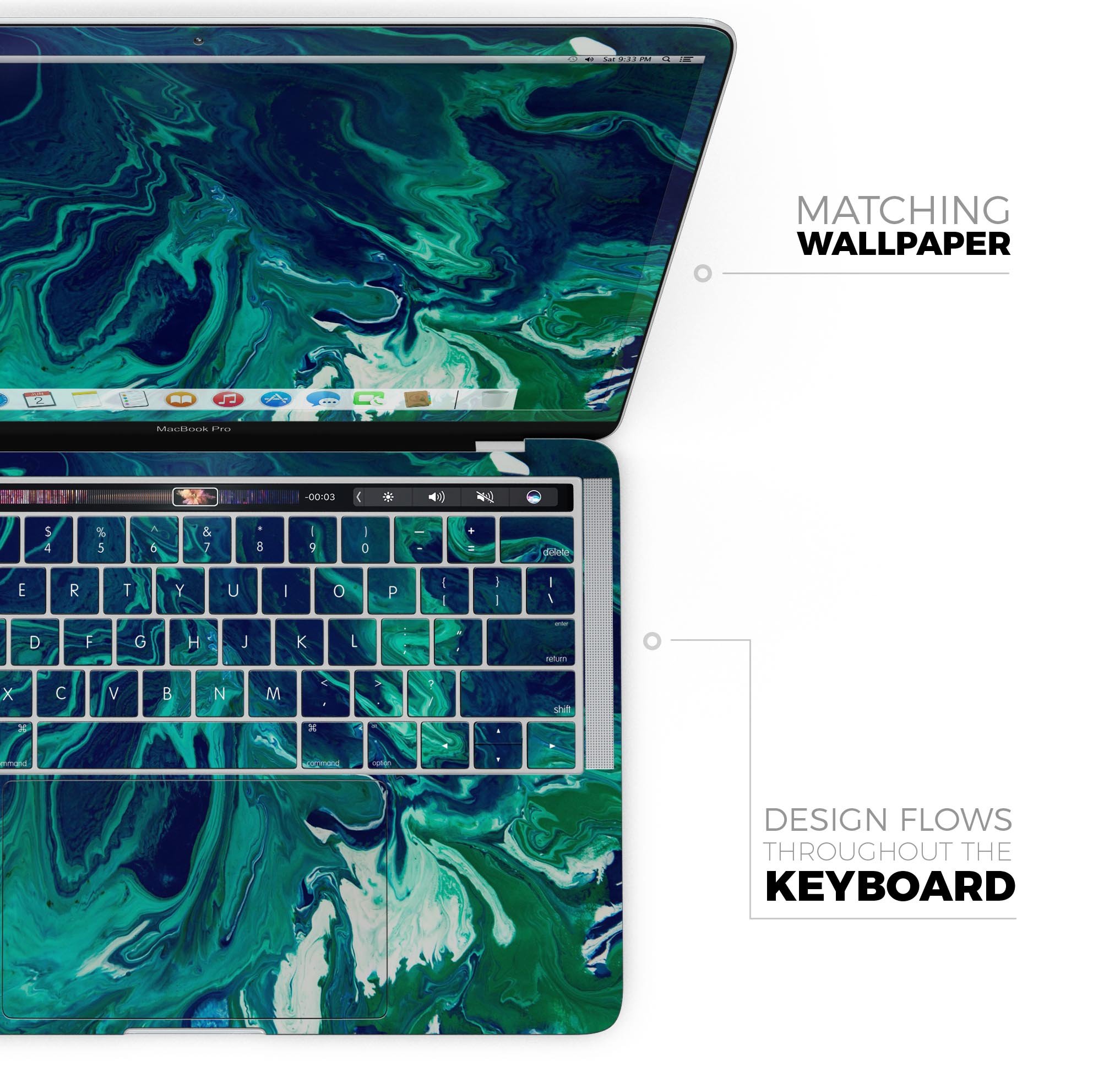 Teal Oil Mixture Skin Decal Wrap Kit for Apple MacBook, showcasing a sleek design and premium vinyl material.