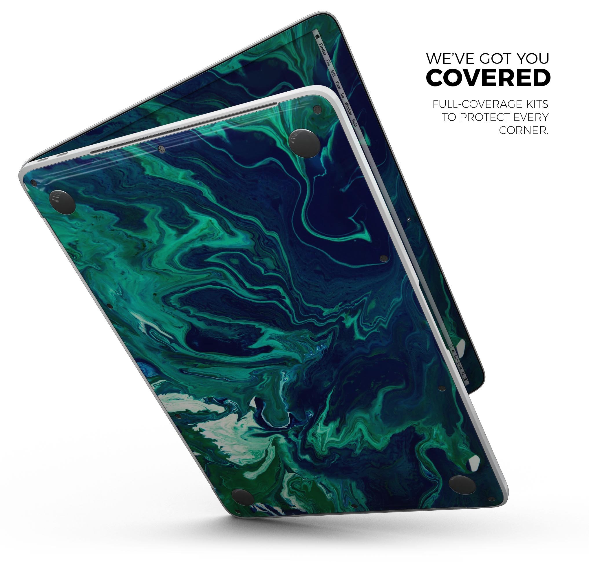 Teal Oil Mixture Skin Decal Wrap Kit for Apple MacBook, showcasing a sleek design and premium vinyl material.