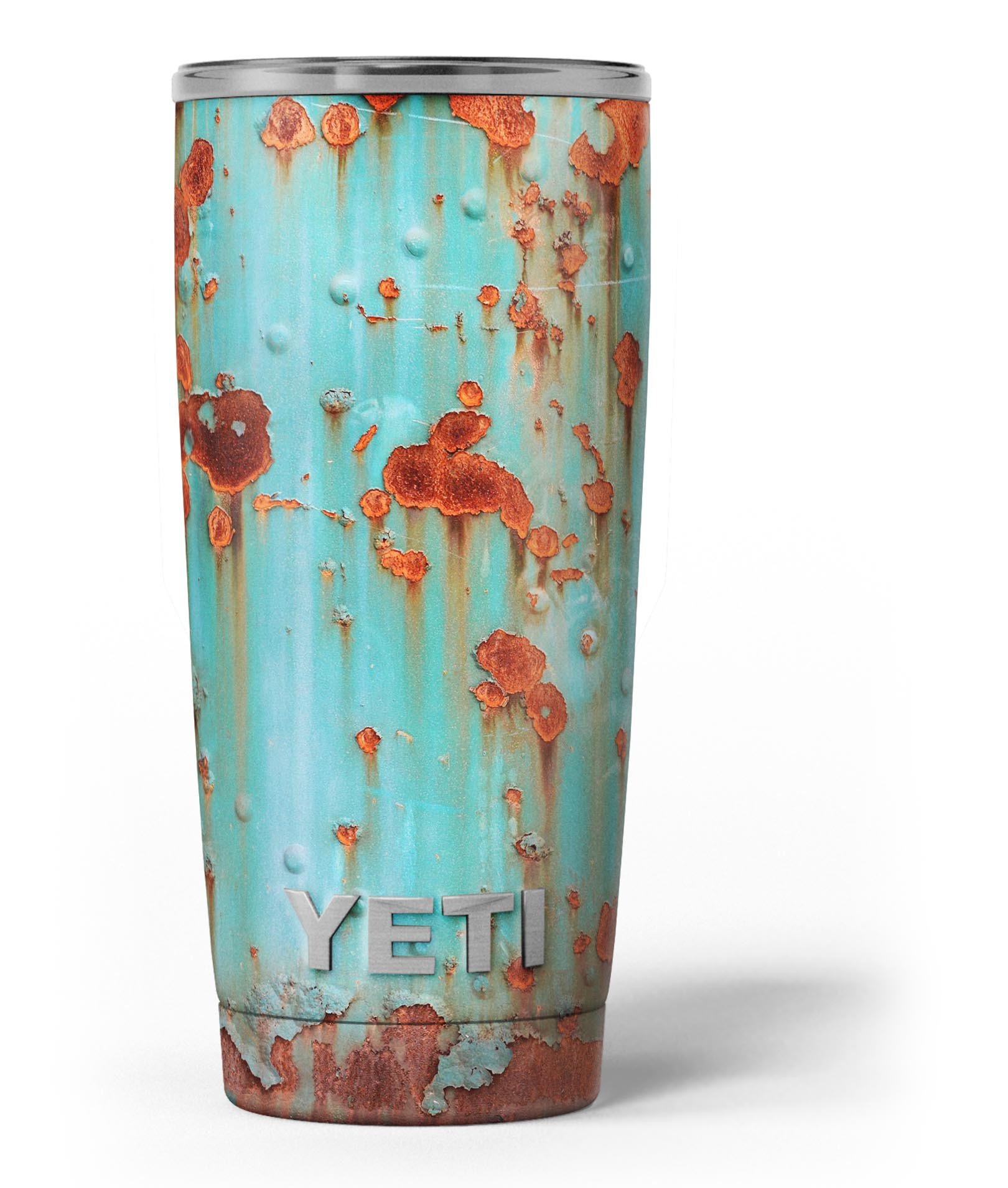 Teal Painted Rustic Metal skin decal vinyl wrap kit for Yeti Coolers, showcasing a stylish design and premium quality.