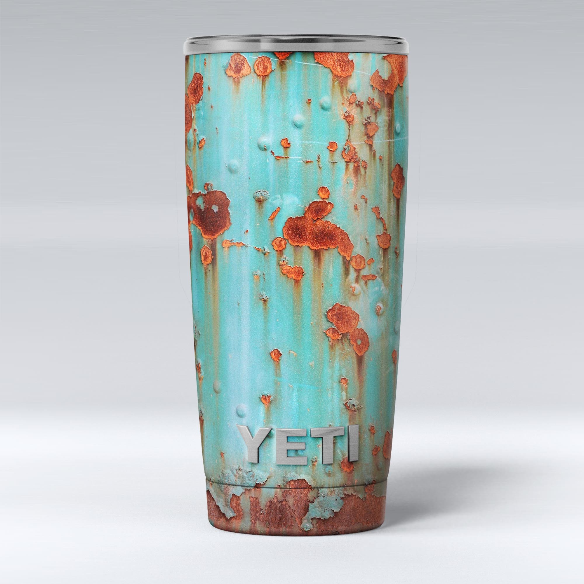 Teal Painted Rustic Metal skin decal vinyl wrap kit for Yeti Coolers, showcasing a stylish design and premium quality.