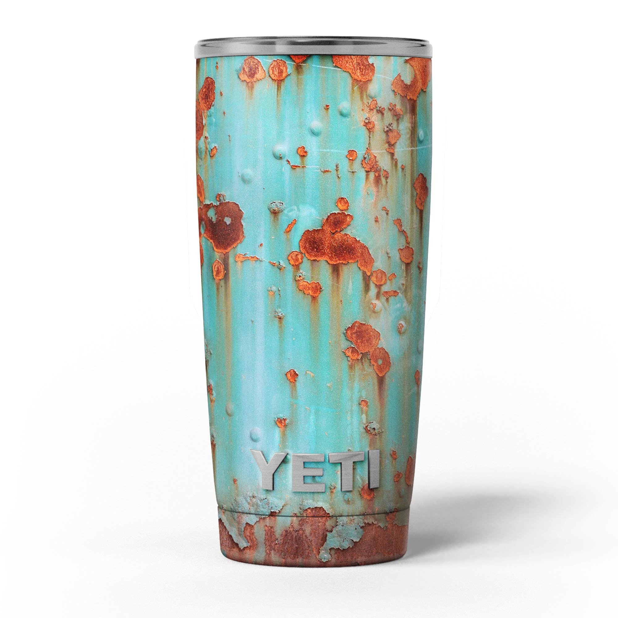 Teal Painted Rustic Metal skin decal vinyl wrap kit for Yeti Coolers, showcasing a stylish design and premium quality.