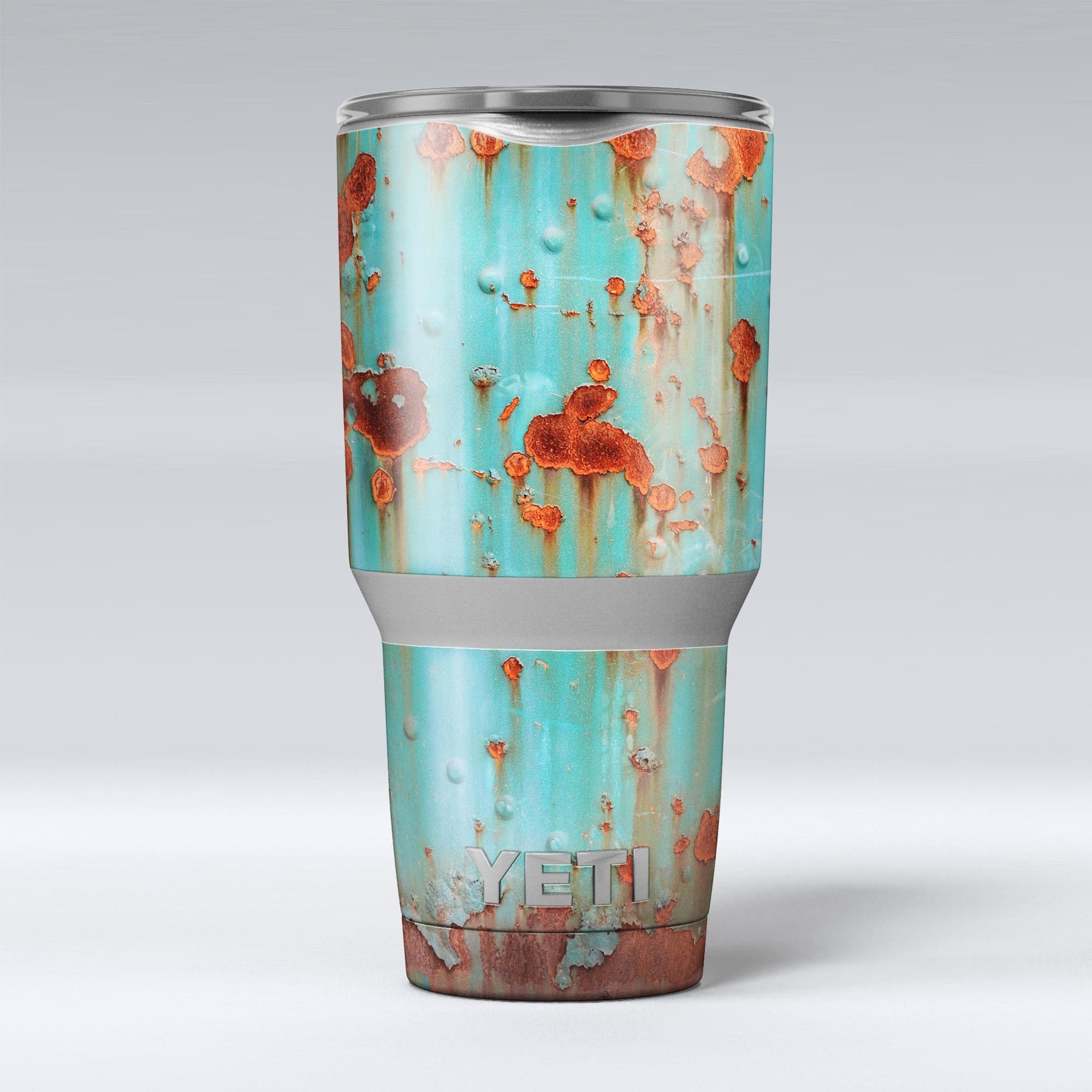 Teal Painted Rustic Metal skin decal vinyl wrap kit for Yeti Coolers, showcasing a stylish design and premium quality.