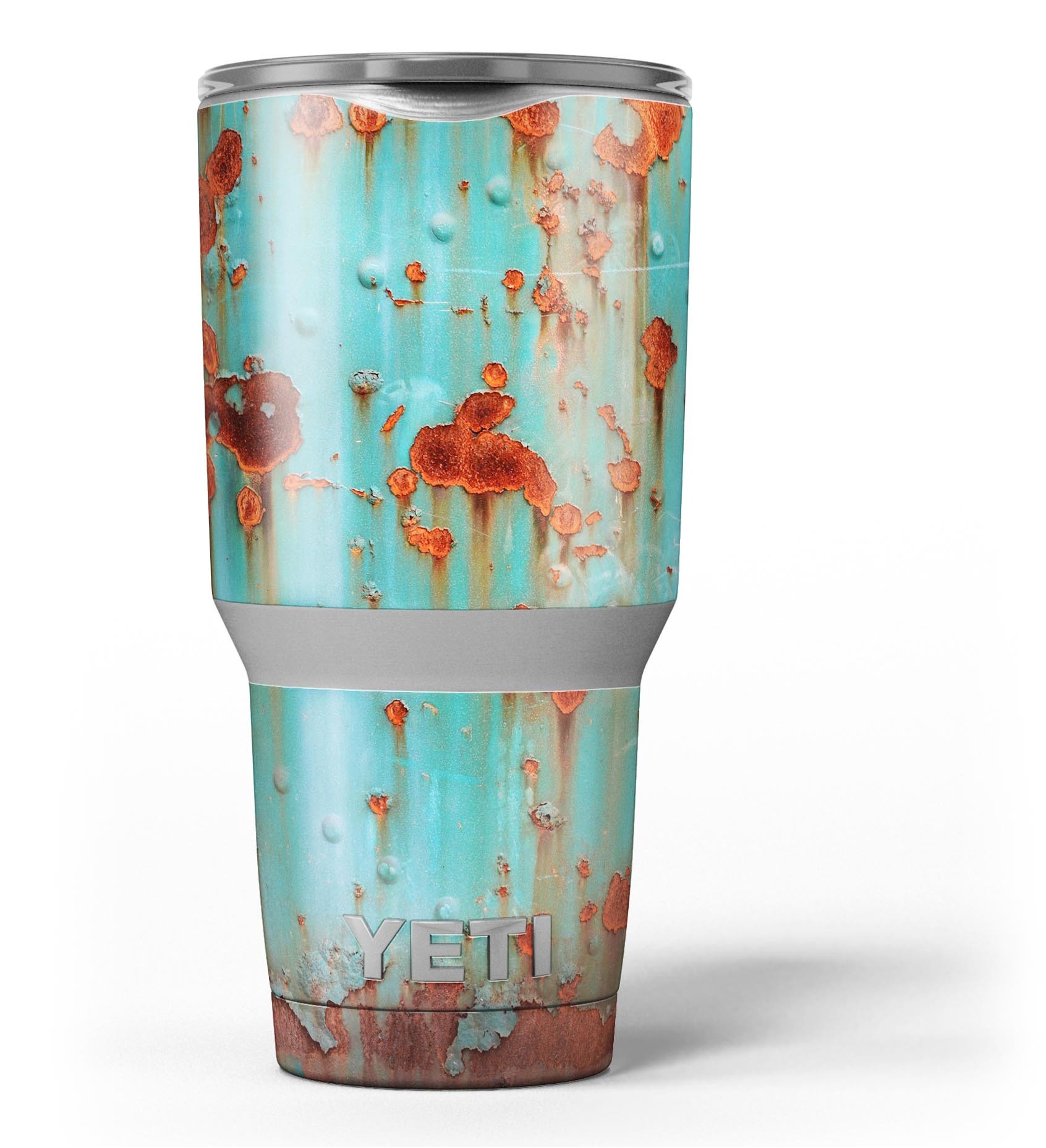 Teal Painted Rustic Metal skin decal vinyl wrap kit for Yeti Coolers, showcasing a stylish design and premium quality.