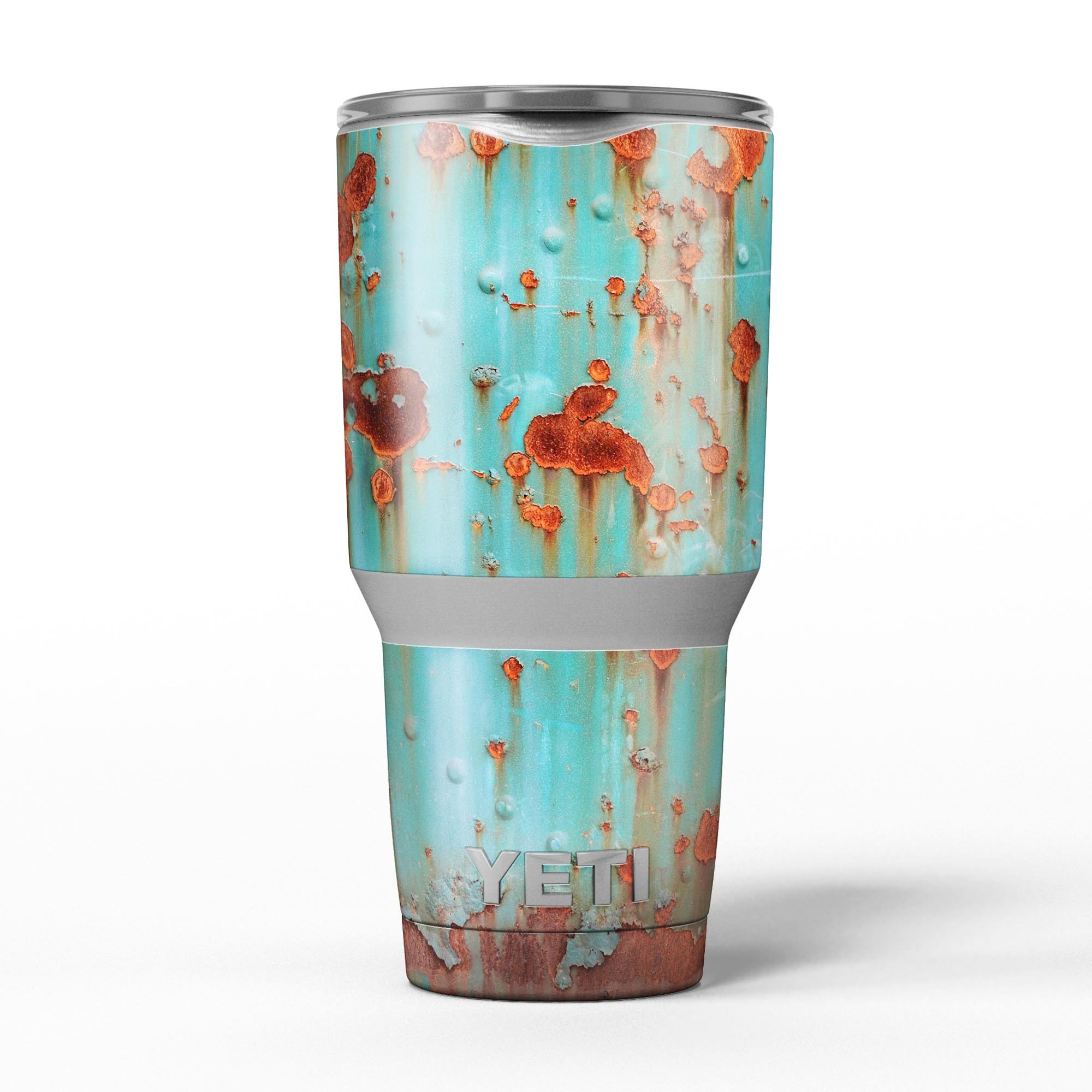 Teal Painted Rustic Metal skin decal vinyl wrap kit for Yeti Coolers, showcasing a stylish design and premium quality.