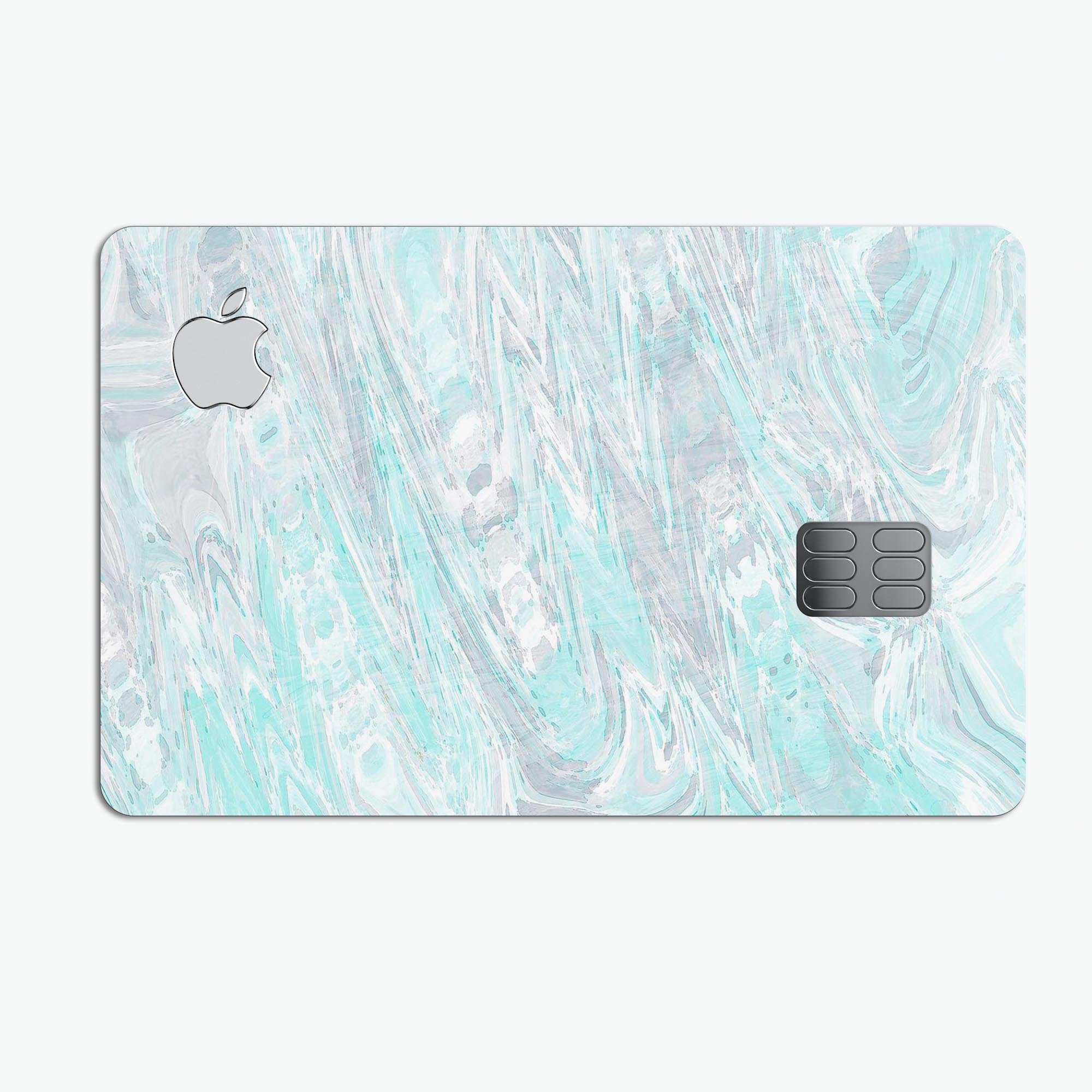 Teal Slate Marble Surface V39 decal skin applied on an Apple Card, showcasing its premium design and protective features.