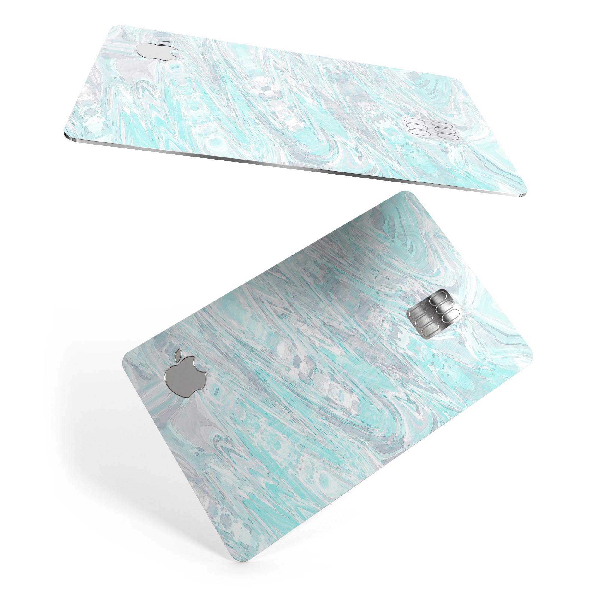 Teal Slate Marble Surface V39 decal skin applied on an Apple Card, showcasing its premium design and protective features.