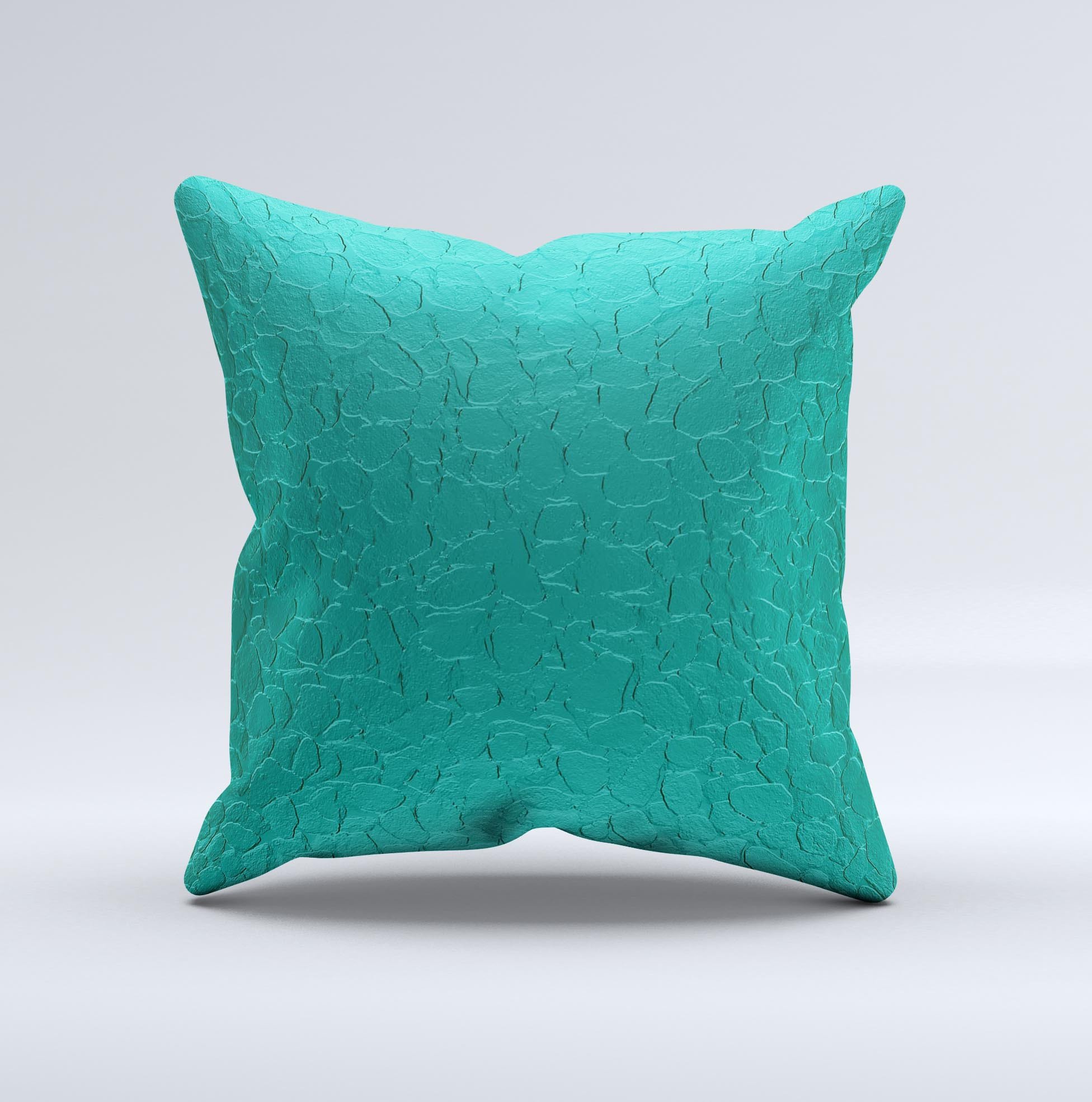 Teal Stamped Texture Ink-Fuzed Decorative Throw Pillow showcasing unique design and high-quality fabric.