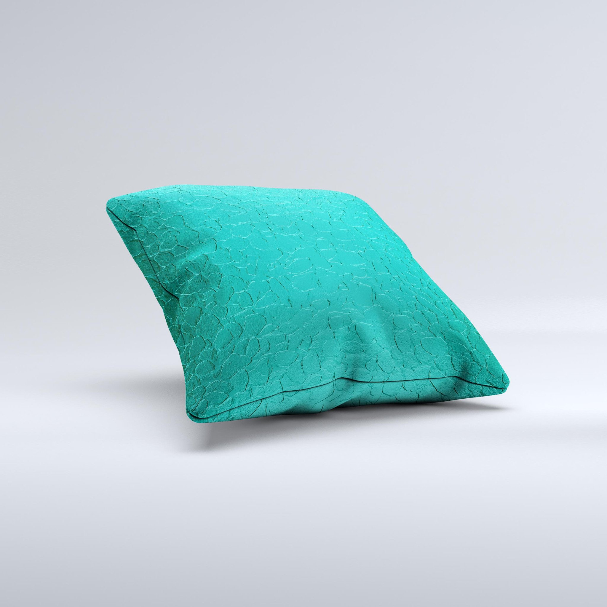 Teal Stamped Texture Ink-Fuzed Decorative Throw Pillow showcasing unique design and high-quality fabric.