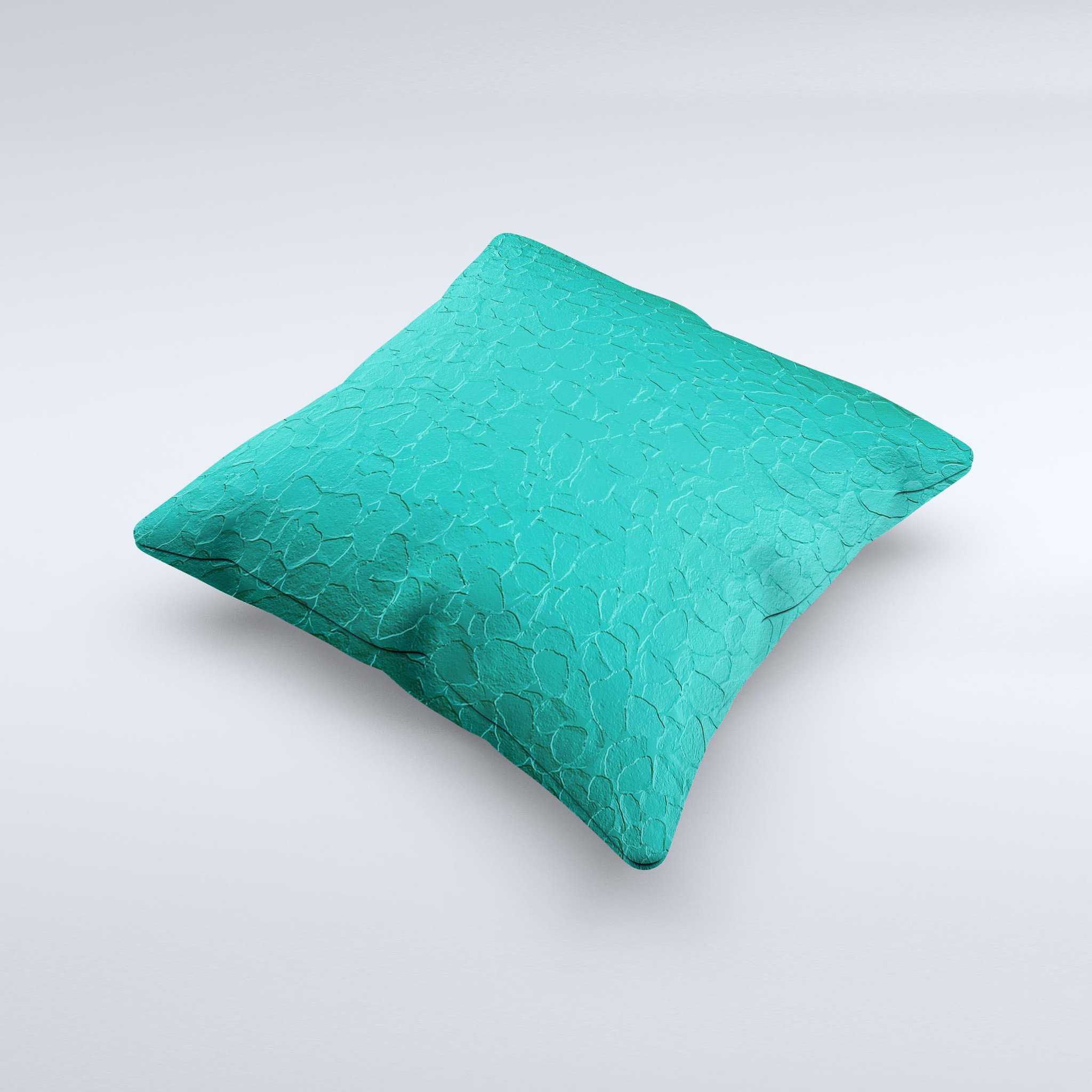 Teal Stamped Texture Ink-Fuzed Decorative Throw Pillow showcasing unique design and high-quality fabric.