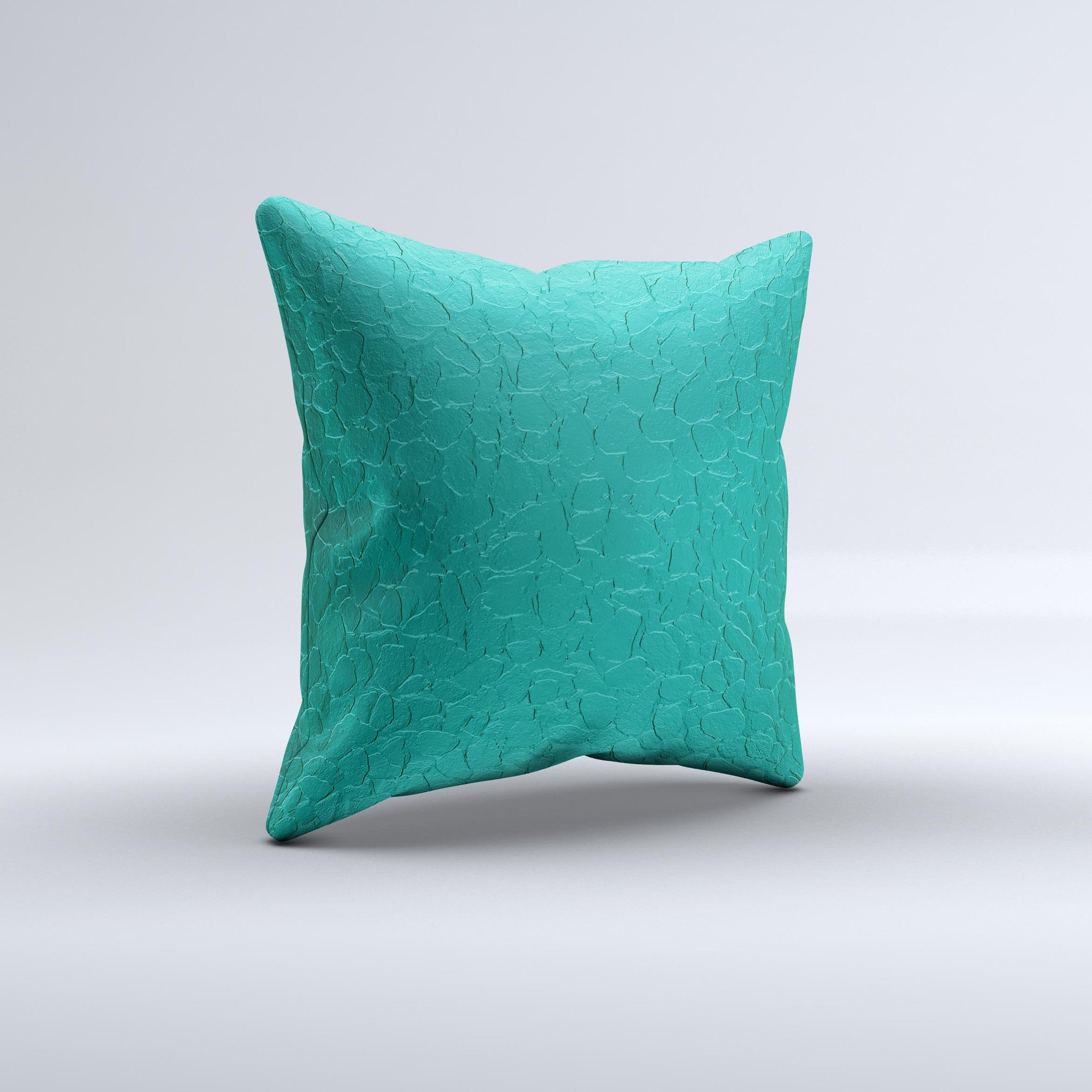 Teal Stamped Texture Ink-Fuzed Decorative Throw Pillow showcasing unique design and high-quality fabric.