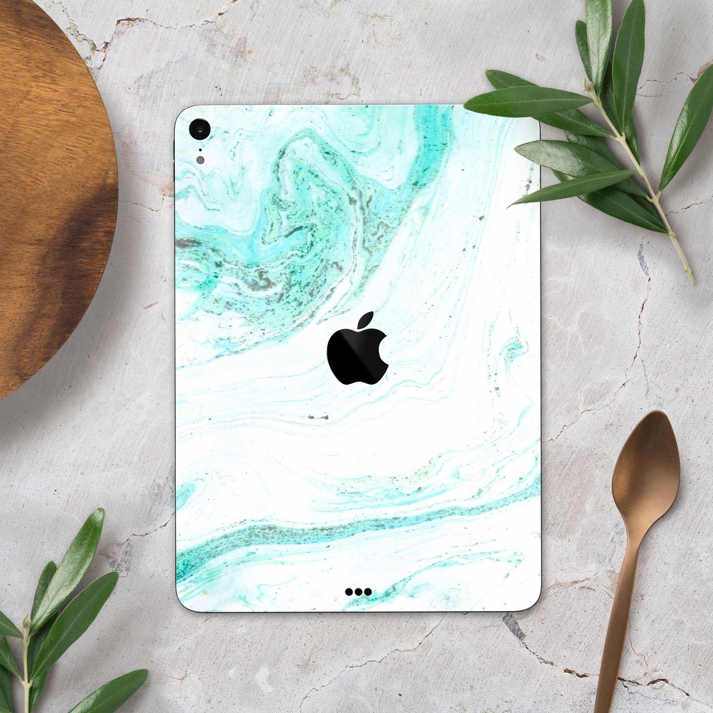 Teal v4 Textured Marble skin decal for Apple iPad Pro, showcasing a stylish marble design with a smooth finish.