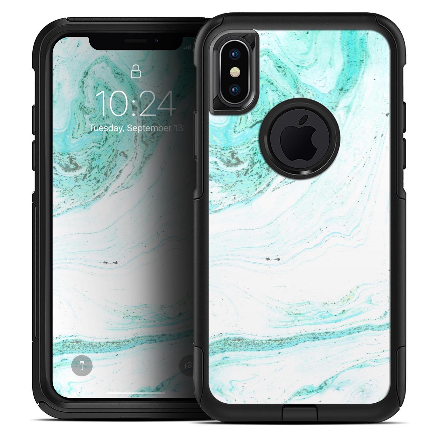 Teal v4 Textured Marble Skin Kit for iPhone OtterBox Cases, showcasing a stylish marble design with a smooth finish.