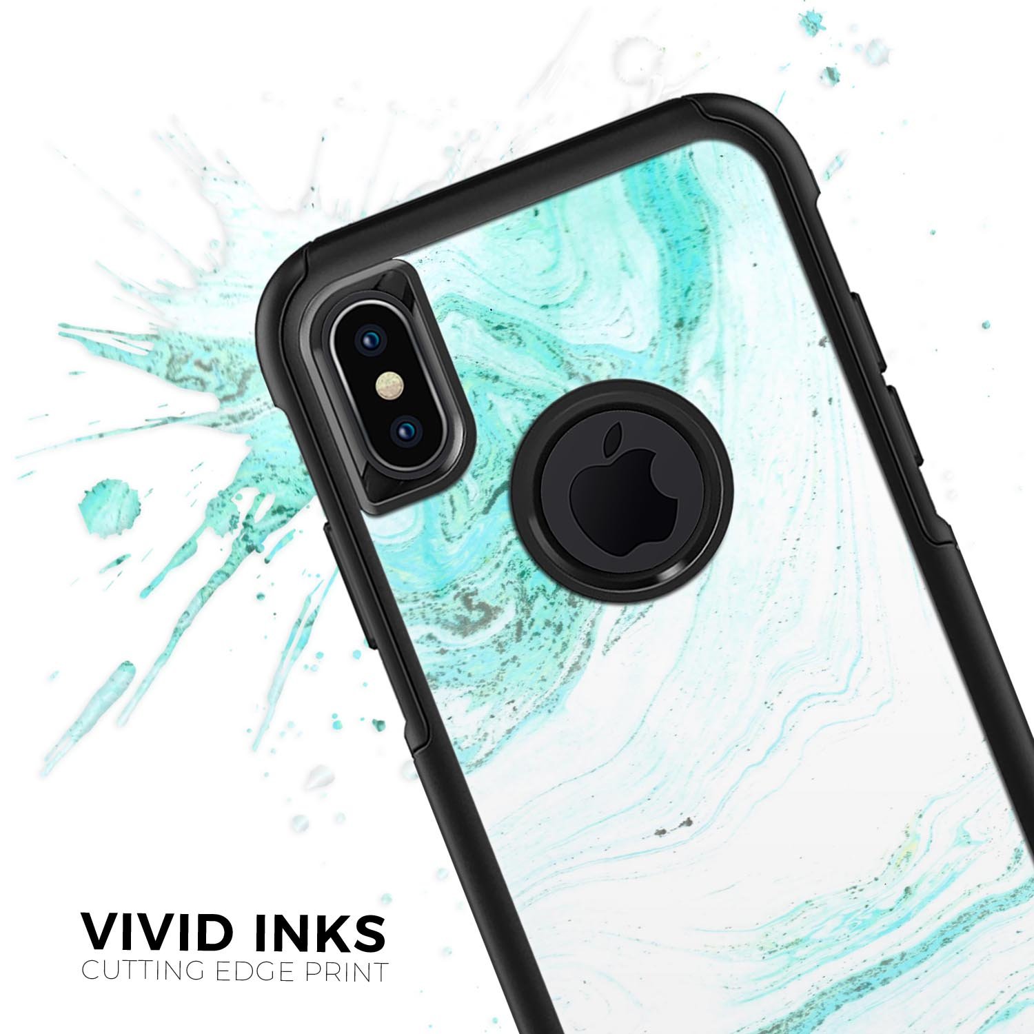 Teal v4 Textured Marble Skin Kit for iPhone OtterBox Cases, showcasing a stylish marble design with a smooth finish.