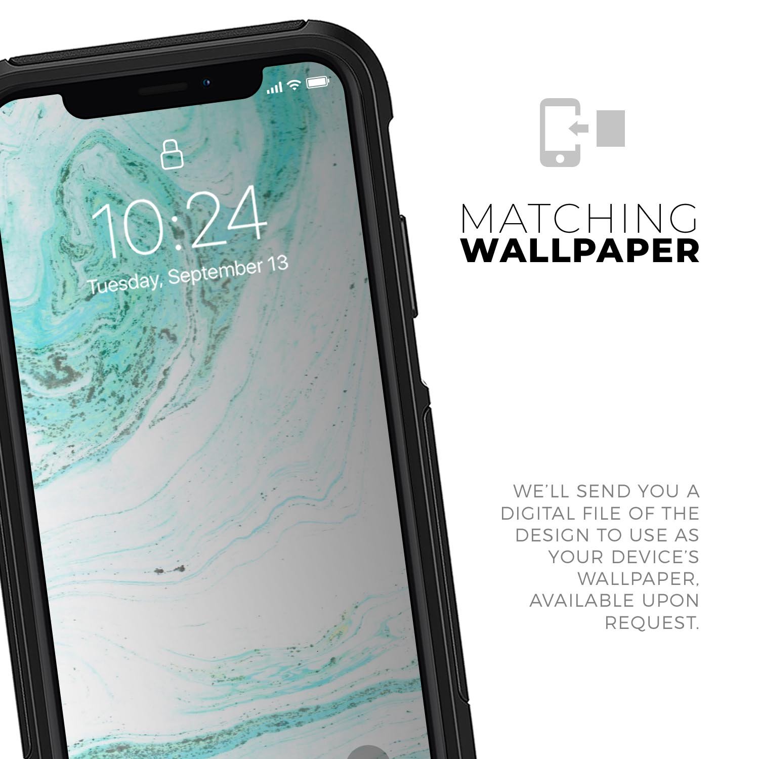 Teal v4 Textured Marble Skin Kit for iPhone OtterBox Cases, showcasing a stylish marble design with a smooth finish.